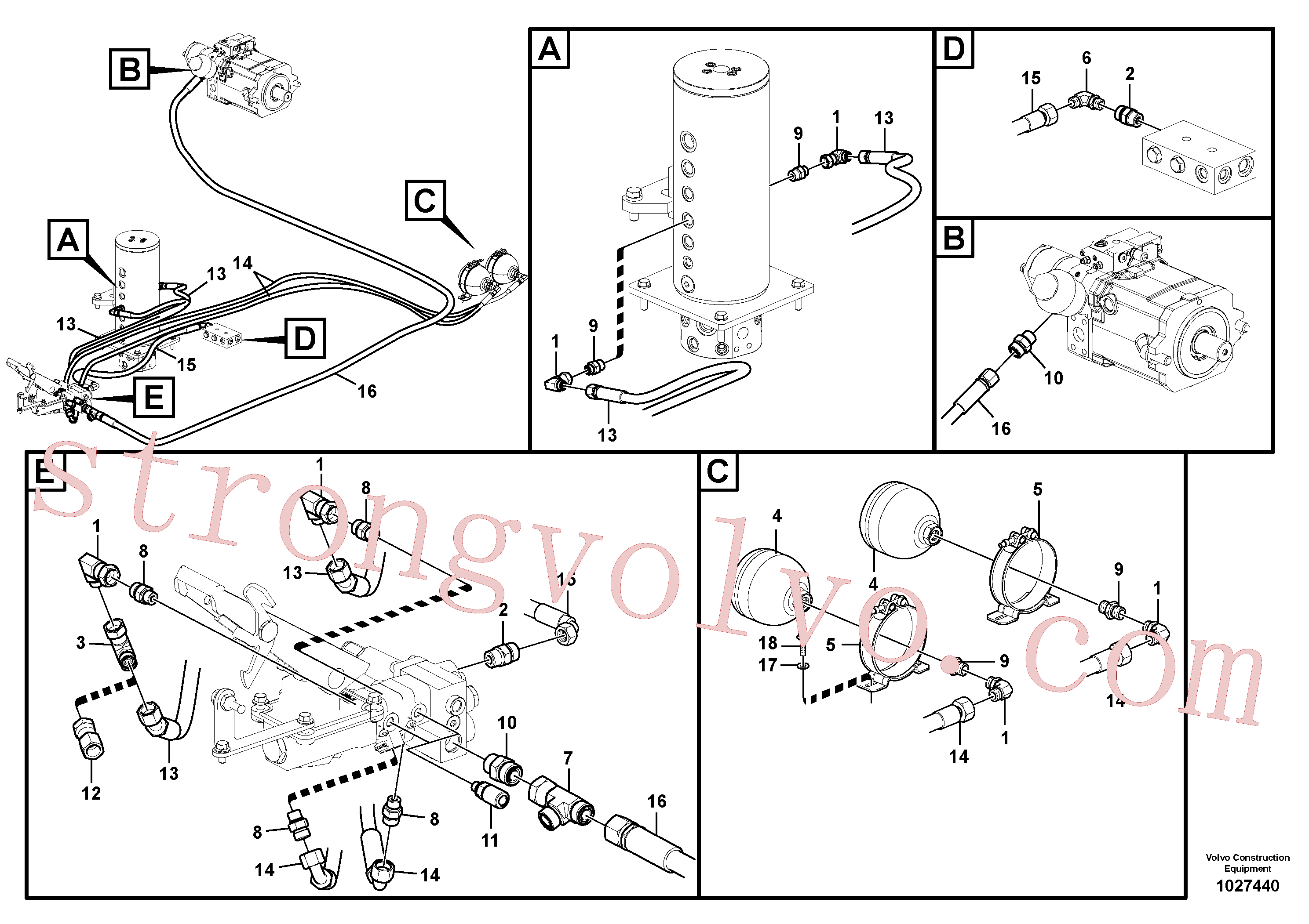 VOE939929 Volvo Sistema hidráulico, linha de travão superior(1027440 Montagem)