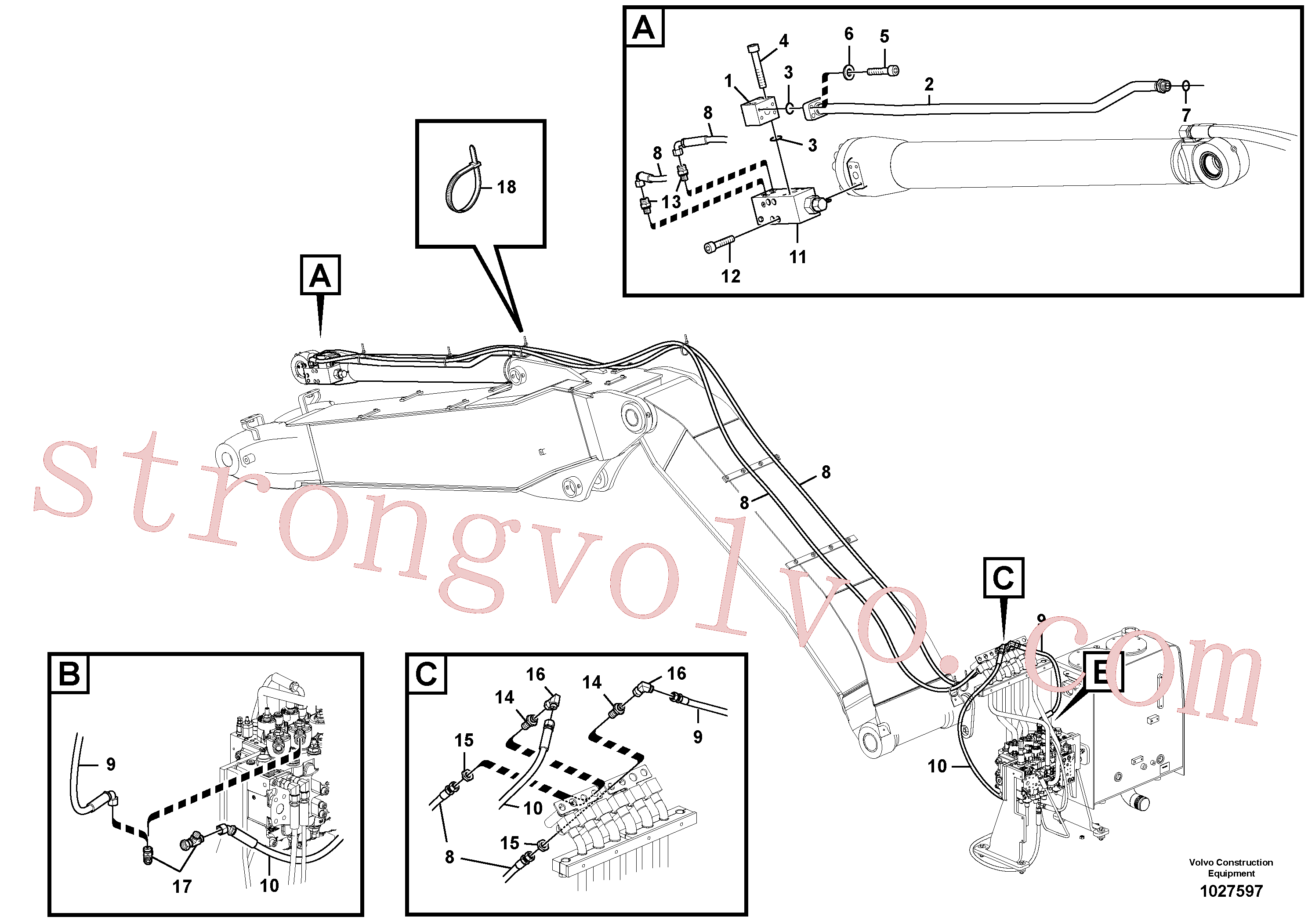 VOE11706482 Volvo Hidráulica de serviço, ruptura do braço de afundamento para lança ajustável(1027597 Montagem)