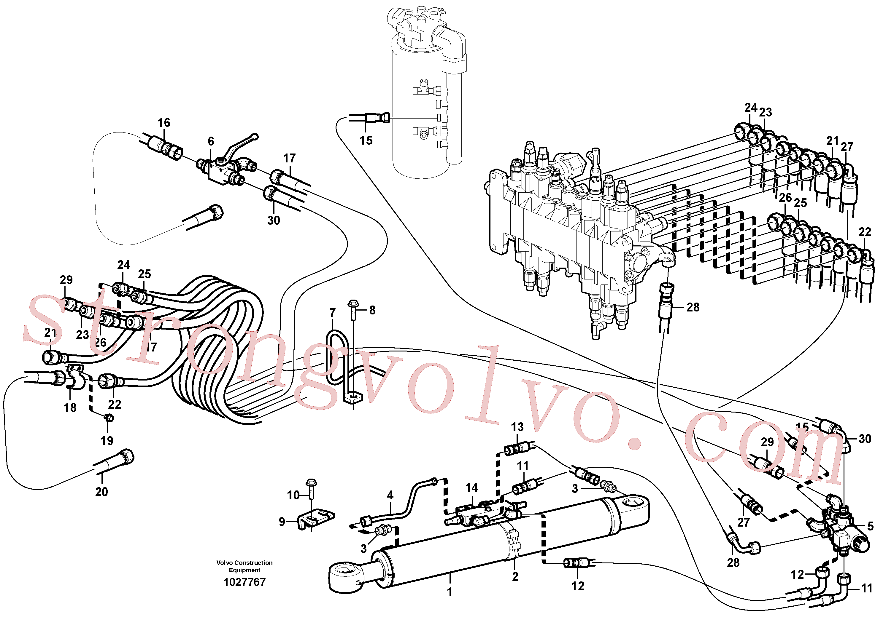 VOE11808363 Volvo Circuito hidráulico (plataforma/válvula de equilíbrio/cilindro de desvio)(1027767 Montagem)