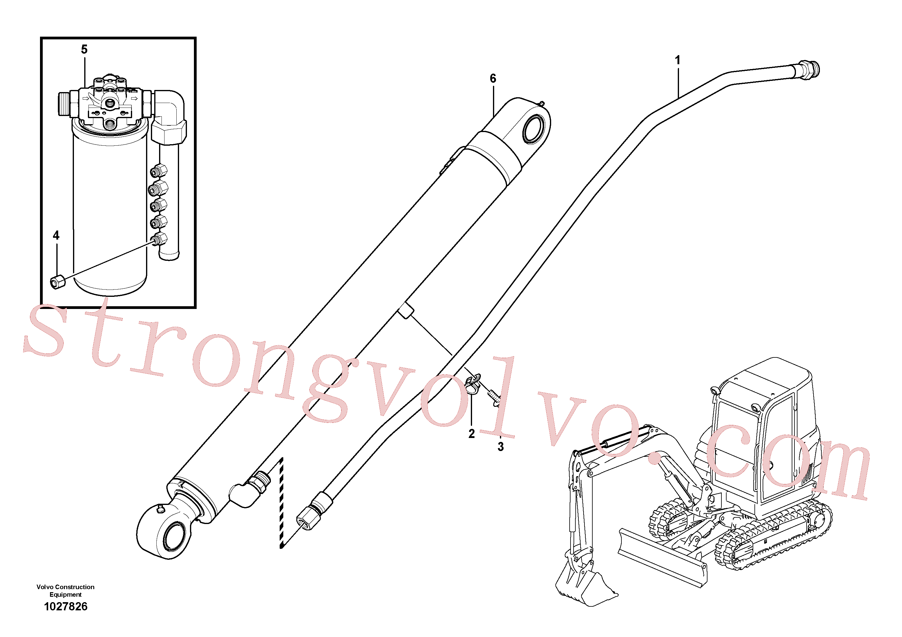 VOE967531 Volvo Hidráulica de serviço, lança(1027826 Montagem)