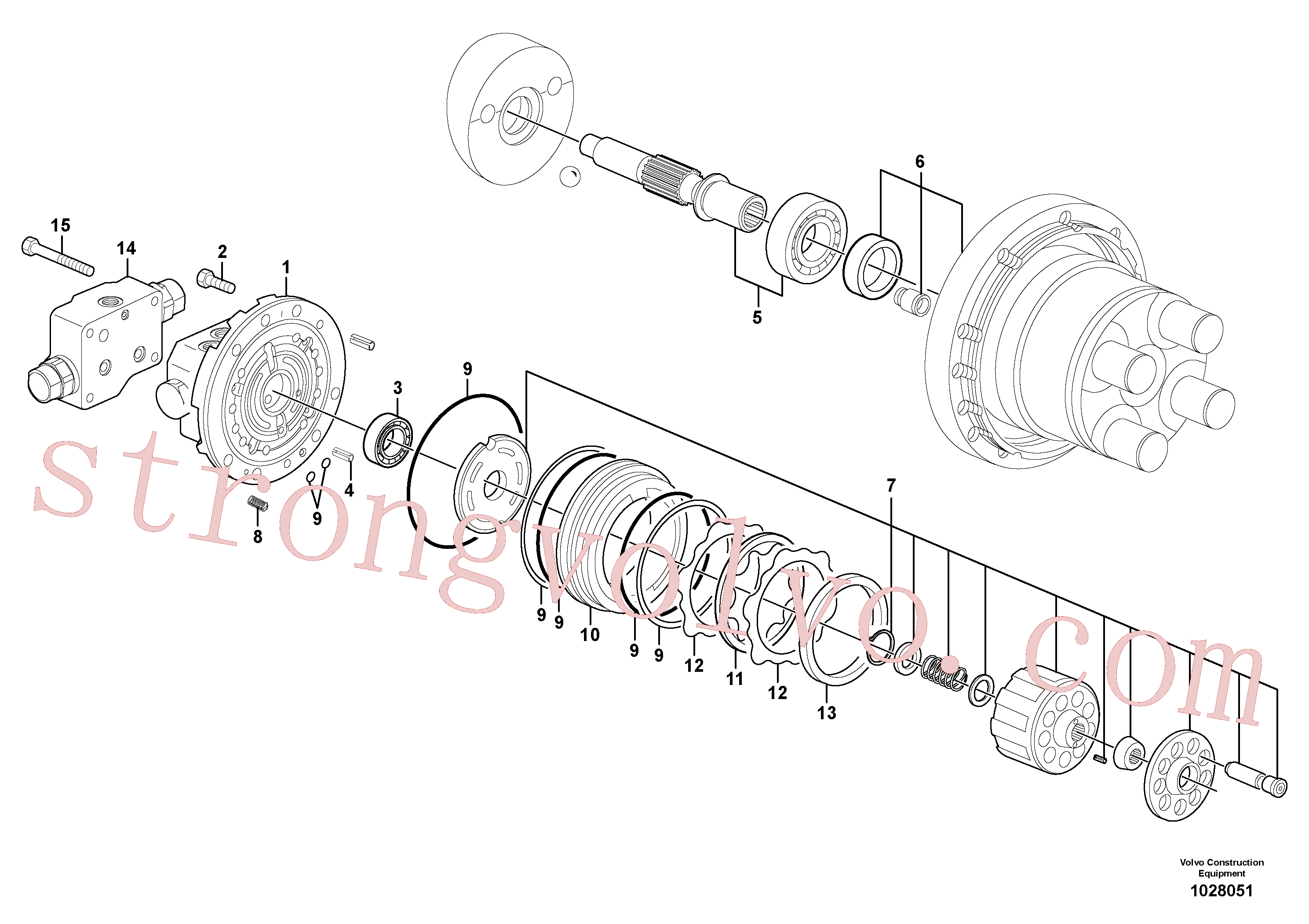 PJ7414614 Volvo Conjunto do motor da engrenagem de curso / com travão(1028051 Montagem)