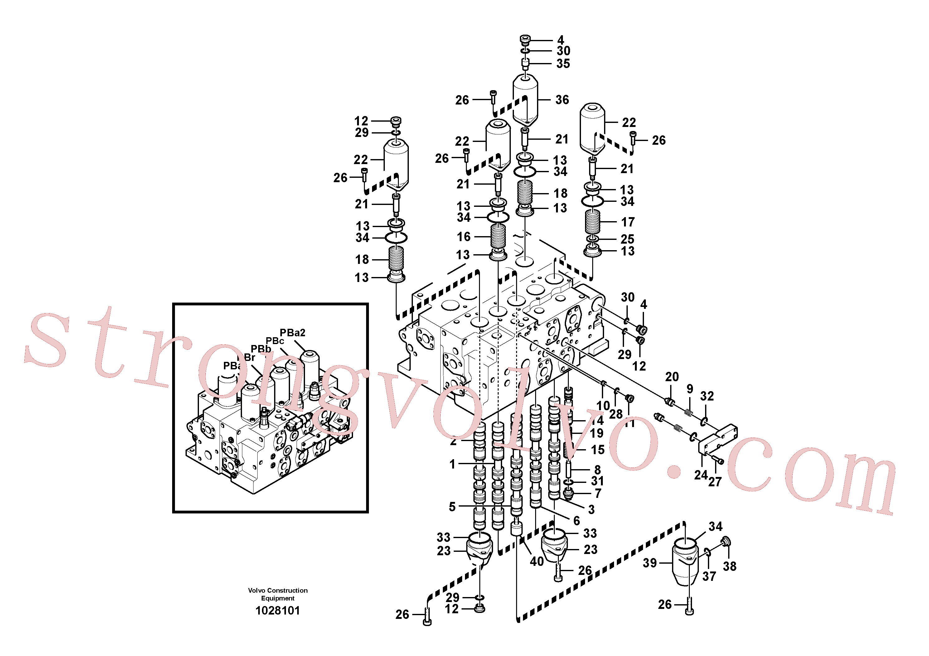 VOE14577811 Volvo Válvula mestra de comando, lança, balde e curso do lado direito(1028101 Montagem)