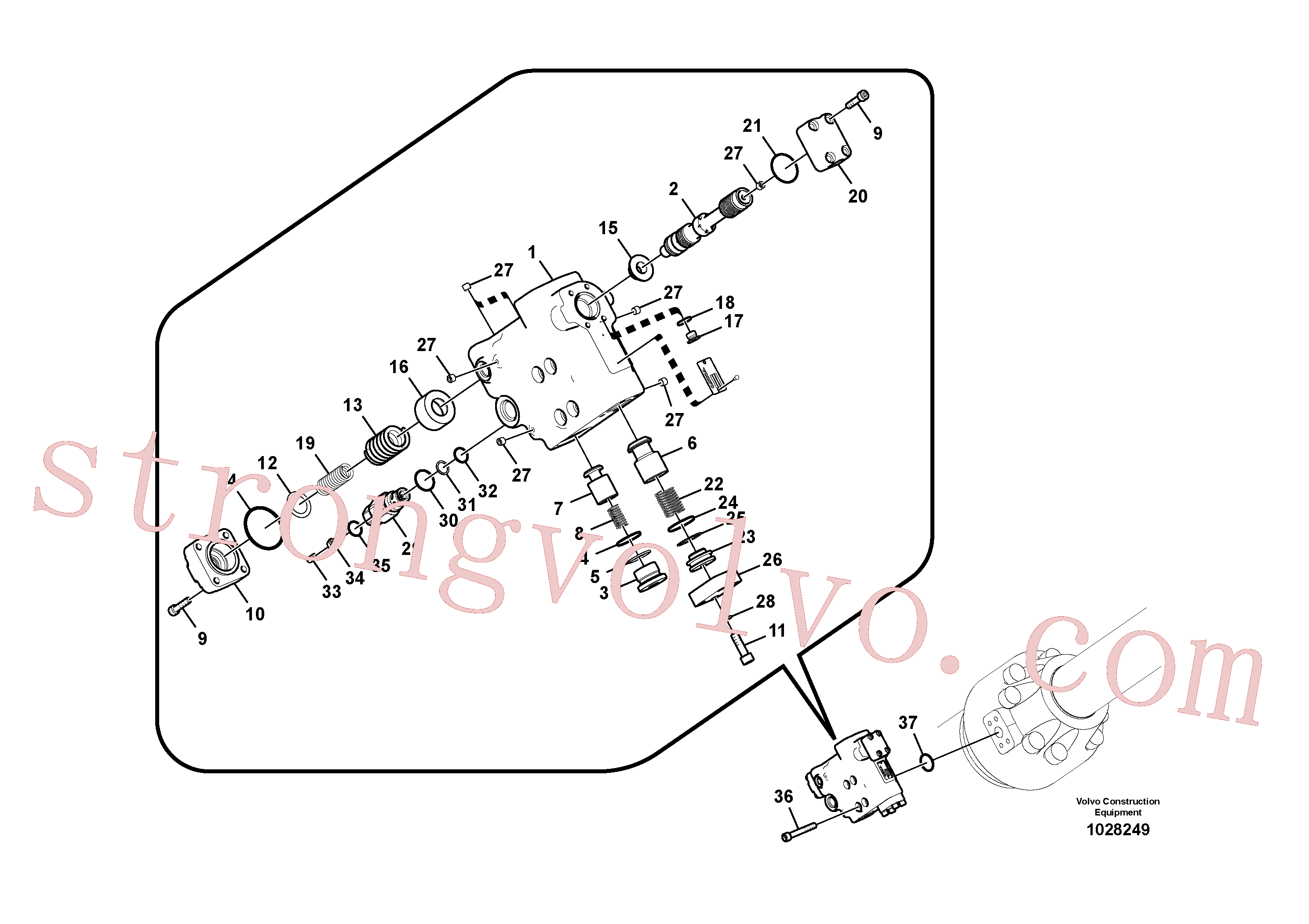 VOE14505564 Volvo Hidráulico de serviço, suporte da válvula de ruptura do braço de afundamento.(1028249 Montagem)