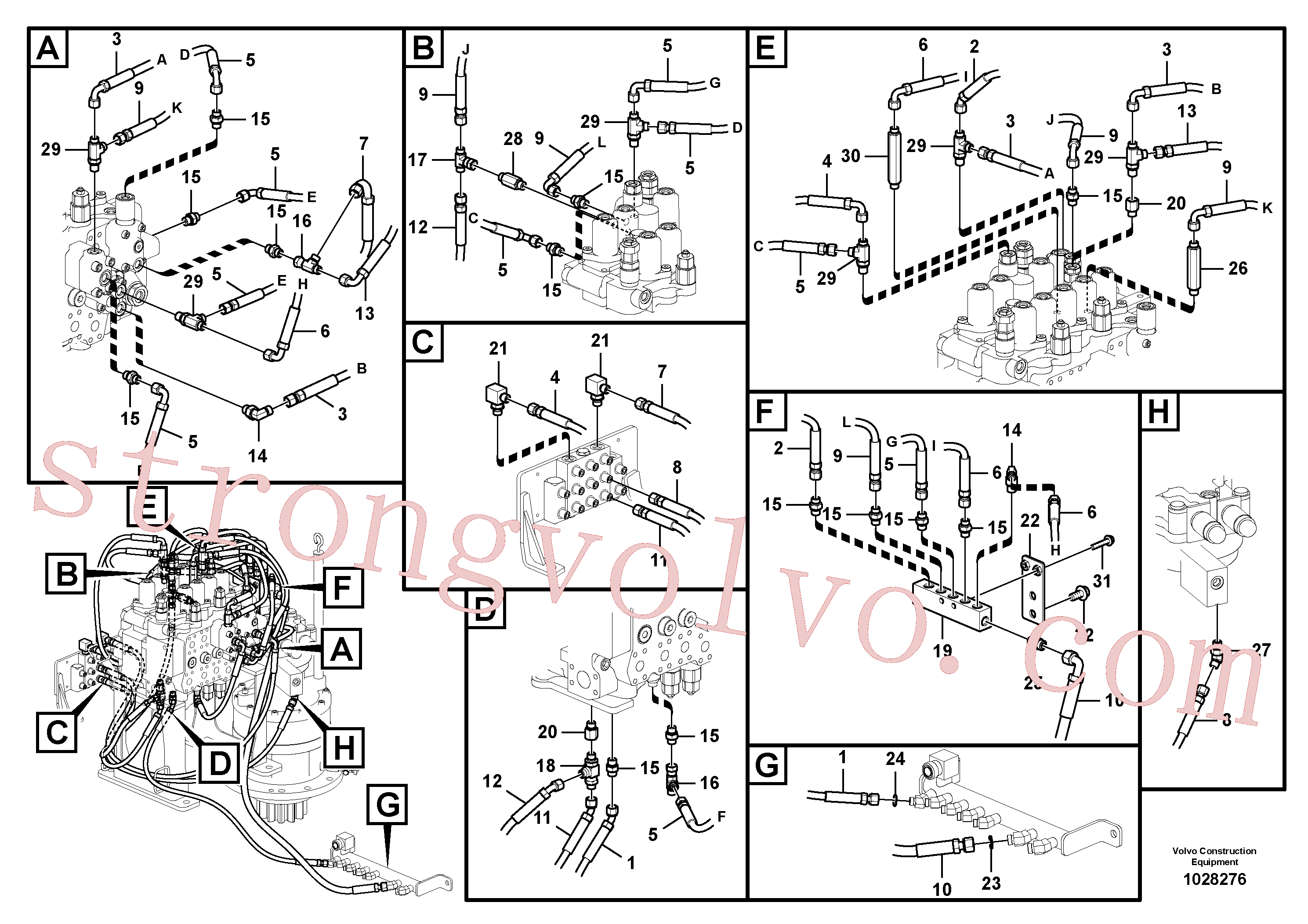 VOE936958 Volvo Sistema servomotor, tubagem da válvula de comando(1028276 Montagem)