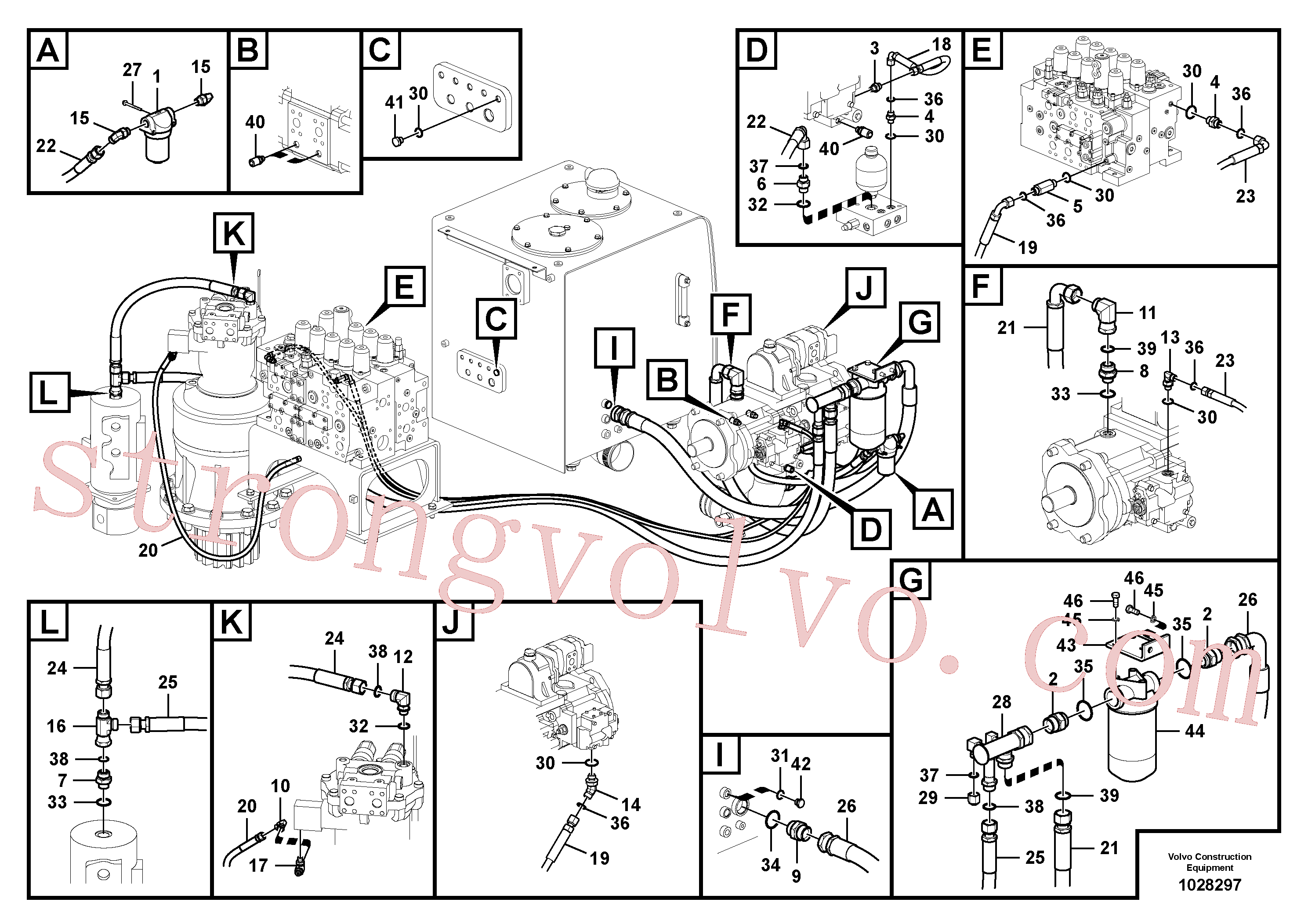 VOE14548198 Volvo Sistema servomotor, suporte do filtro e tubagem da bomba(1028297 Montagem)