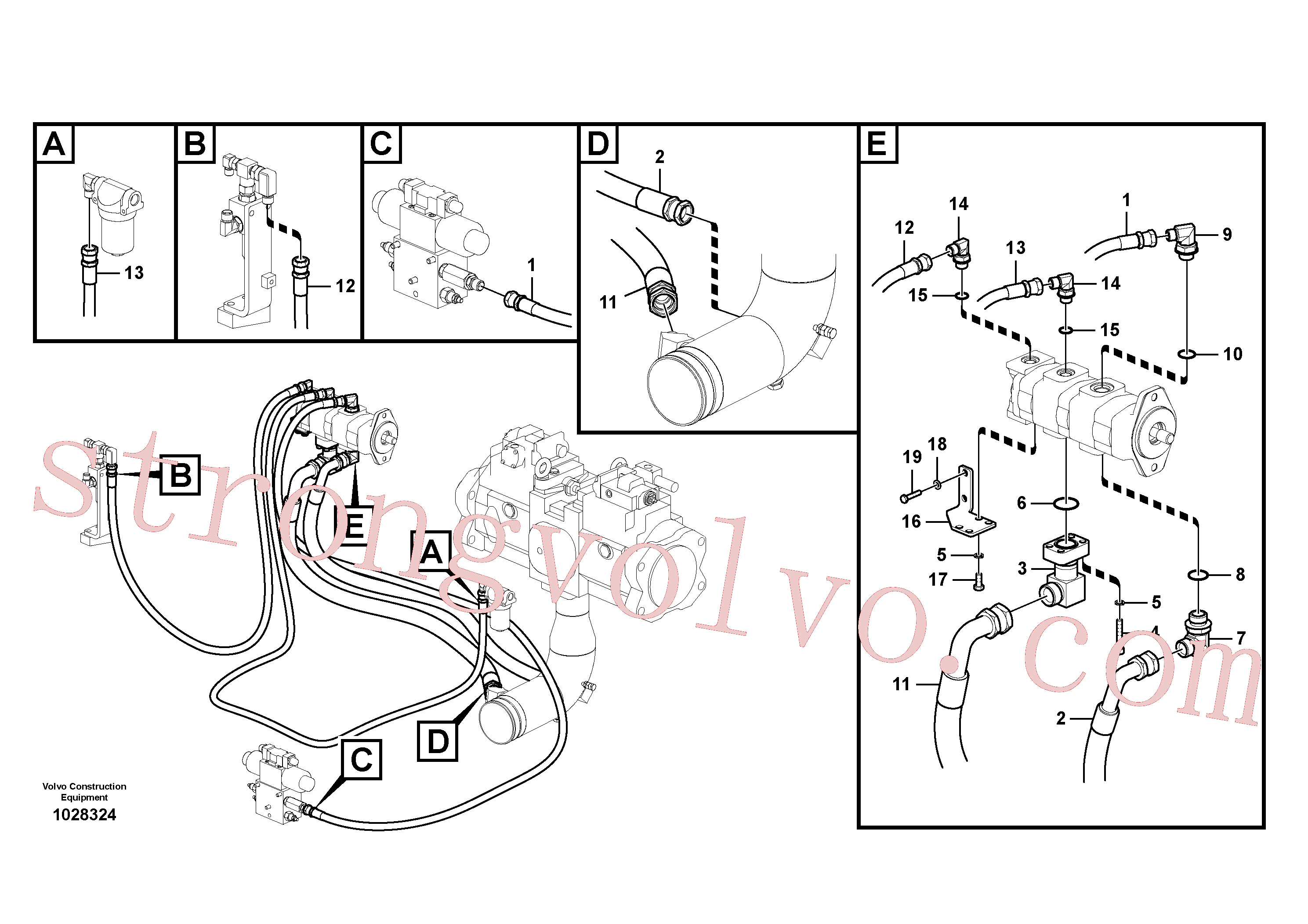 SA9451-04355 Volvo Sistema servomotor, suporte do filtro e tubagem da bomba(1028324 Montagem)