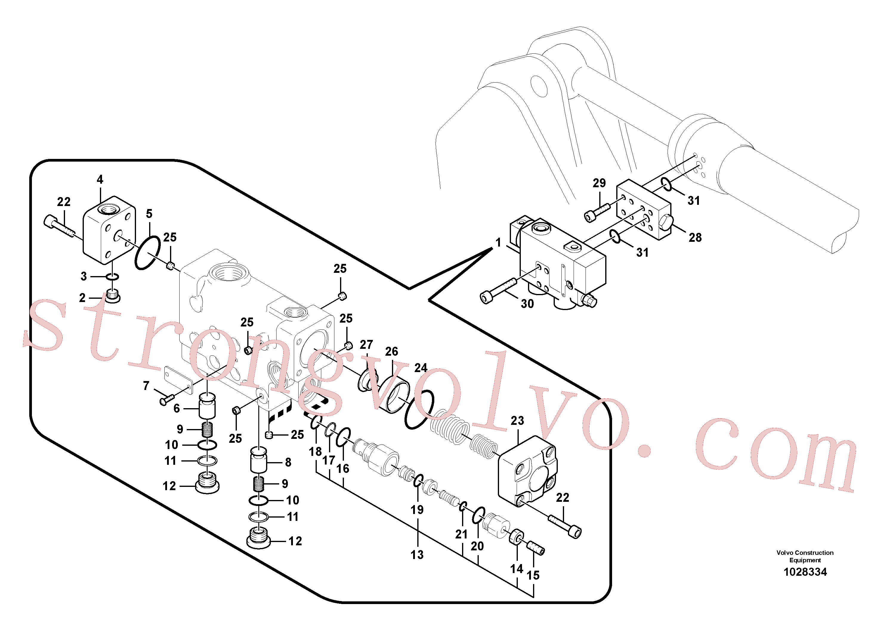 VOE14505579 Volvo Hidráulico de serviço, suporte da válvula de ruptura do braço de afundamento.(1028334 Montagem)