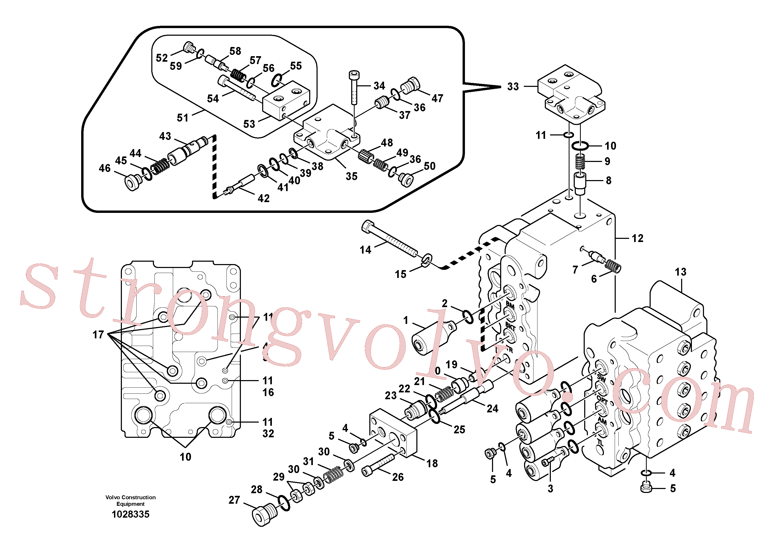 SA8230-35850 Volvo Válvula mestra de comando, válvulas de alívio e suspensão da lança(1028335 Montagem)
