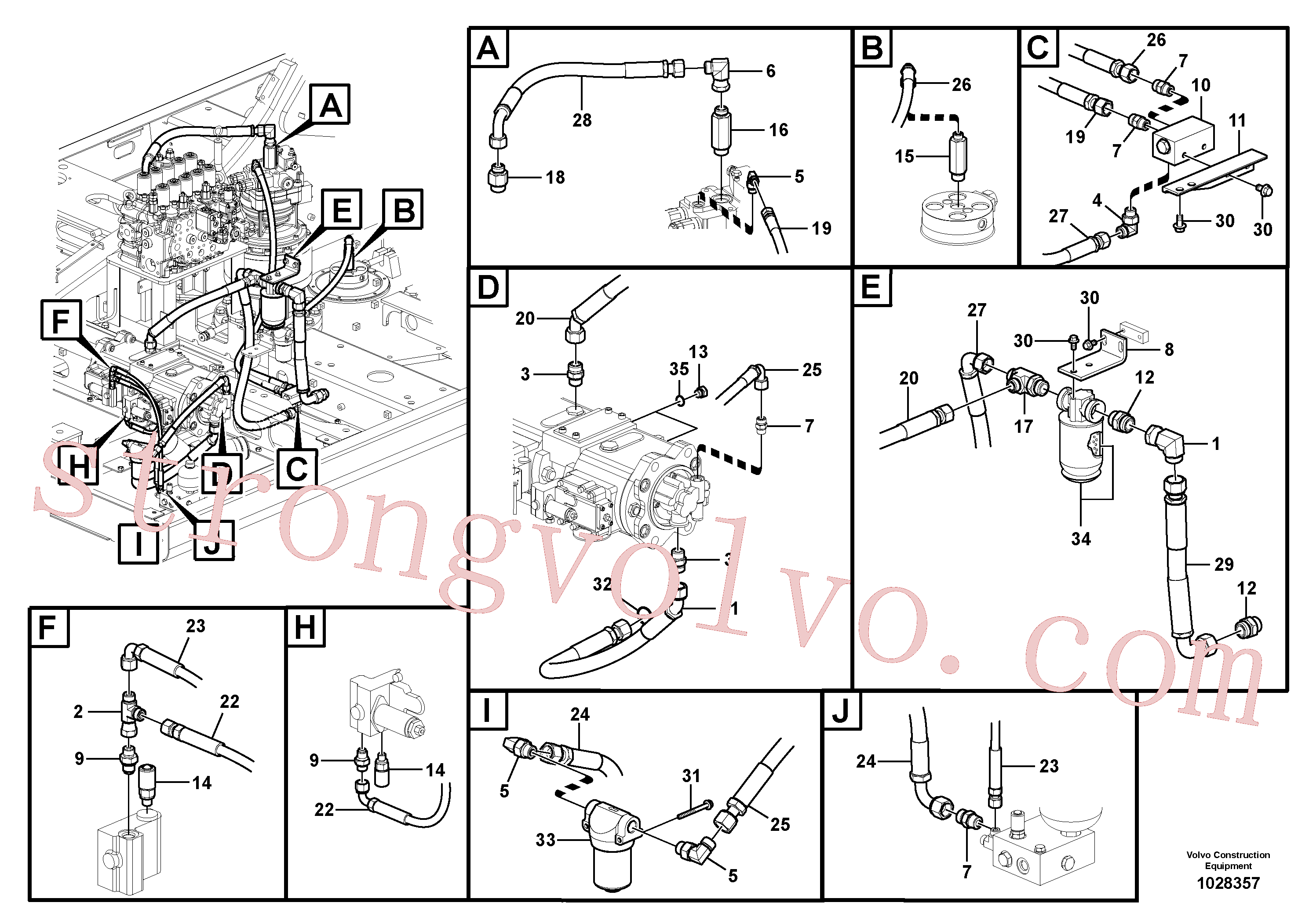 VOE938116 Volvo Sistema servomotor, suporte do filtro e tubagem da bomba(1028357 Montagem)