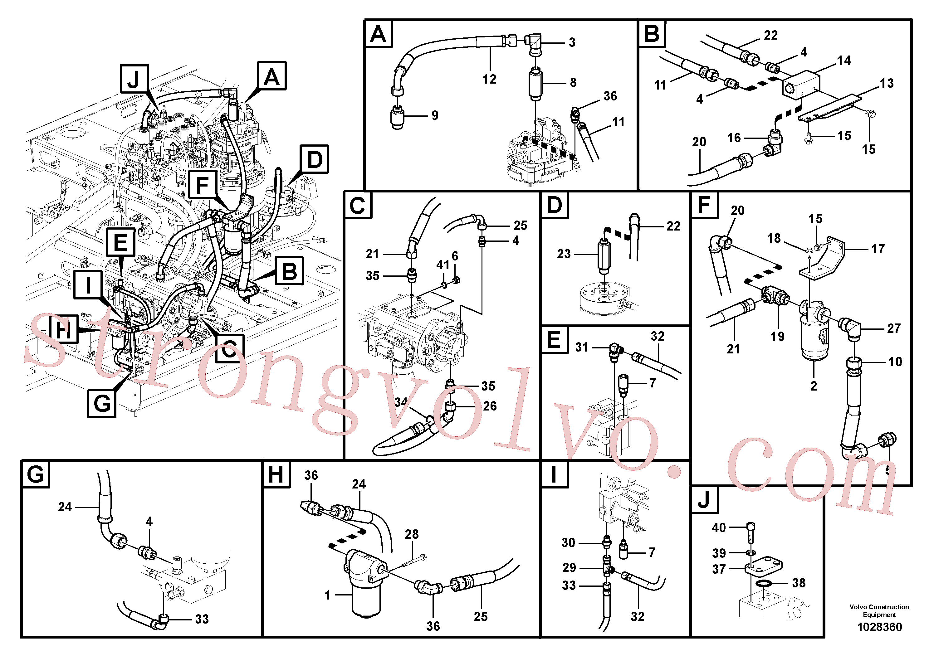 VOE937882 Volvo Sistema servomotor, suporte do filtro e tubagem da bomba(1028360 Montagem)