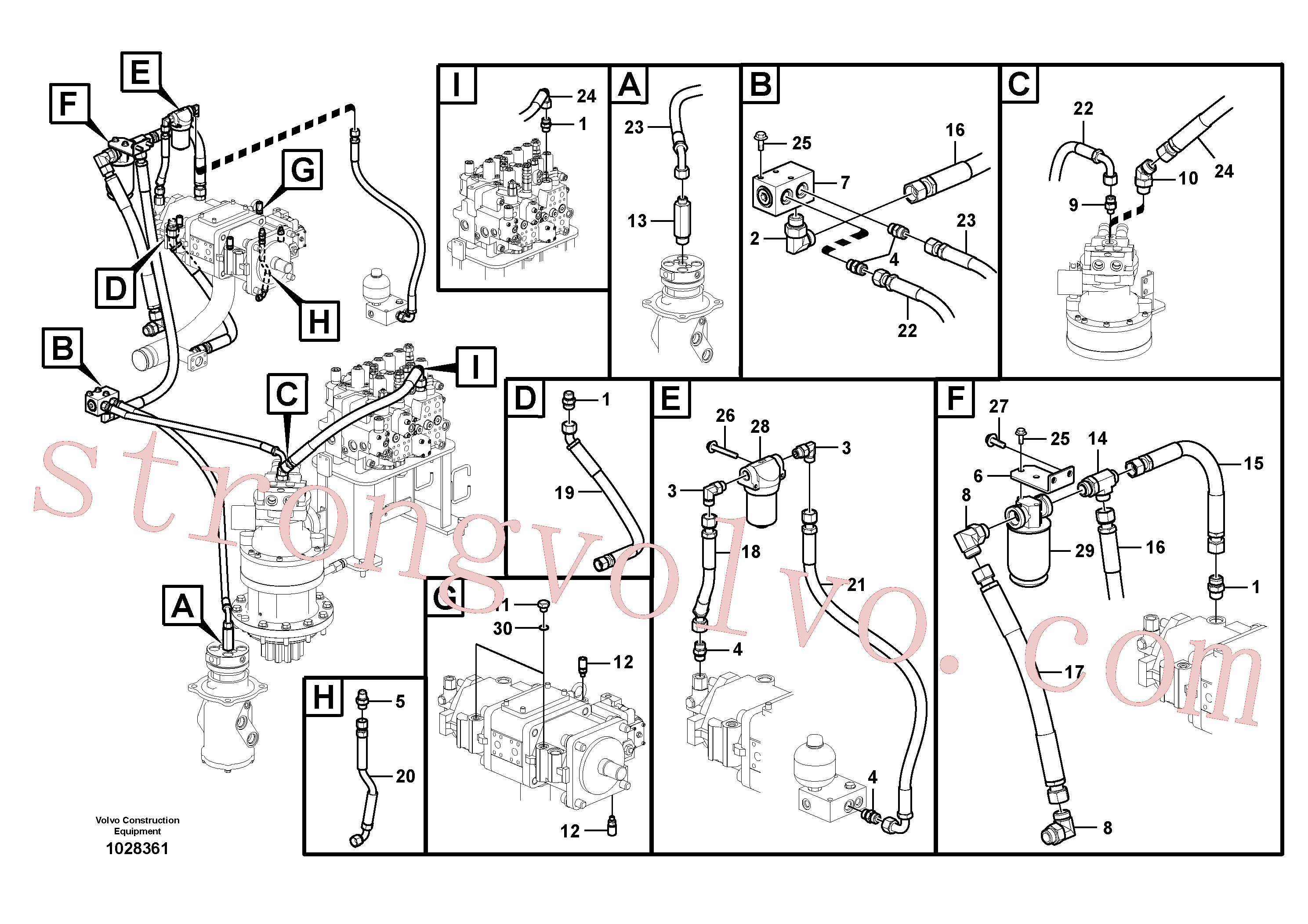 VOE938191 Volvo Sistema servomotor, suporte do filtro e tubagem da bomba(1028361 Montagem)