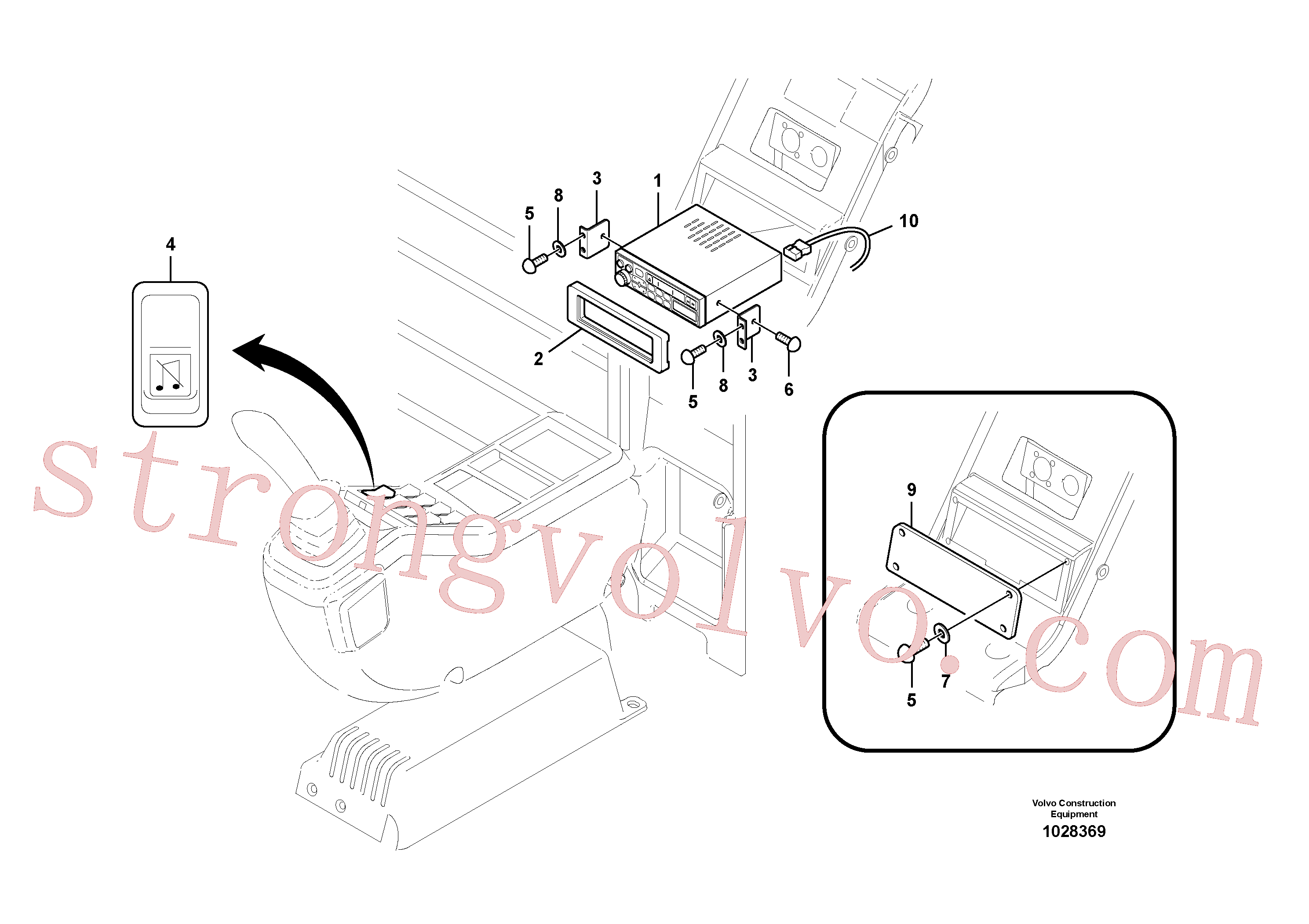 SA9021-10403 Volvo Rádio gravador de cassetes com detalhes de montagem(1028369 Montagem)