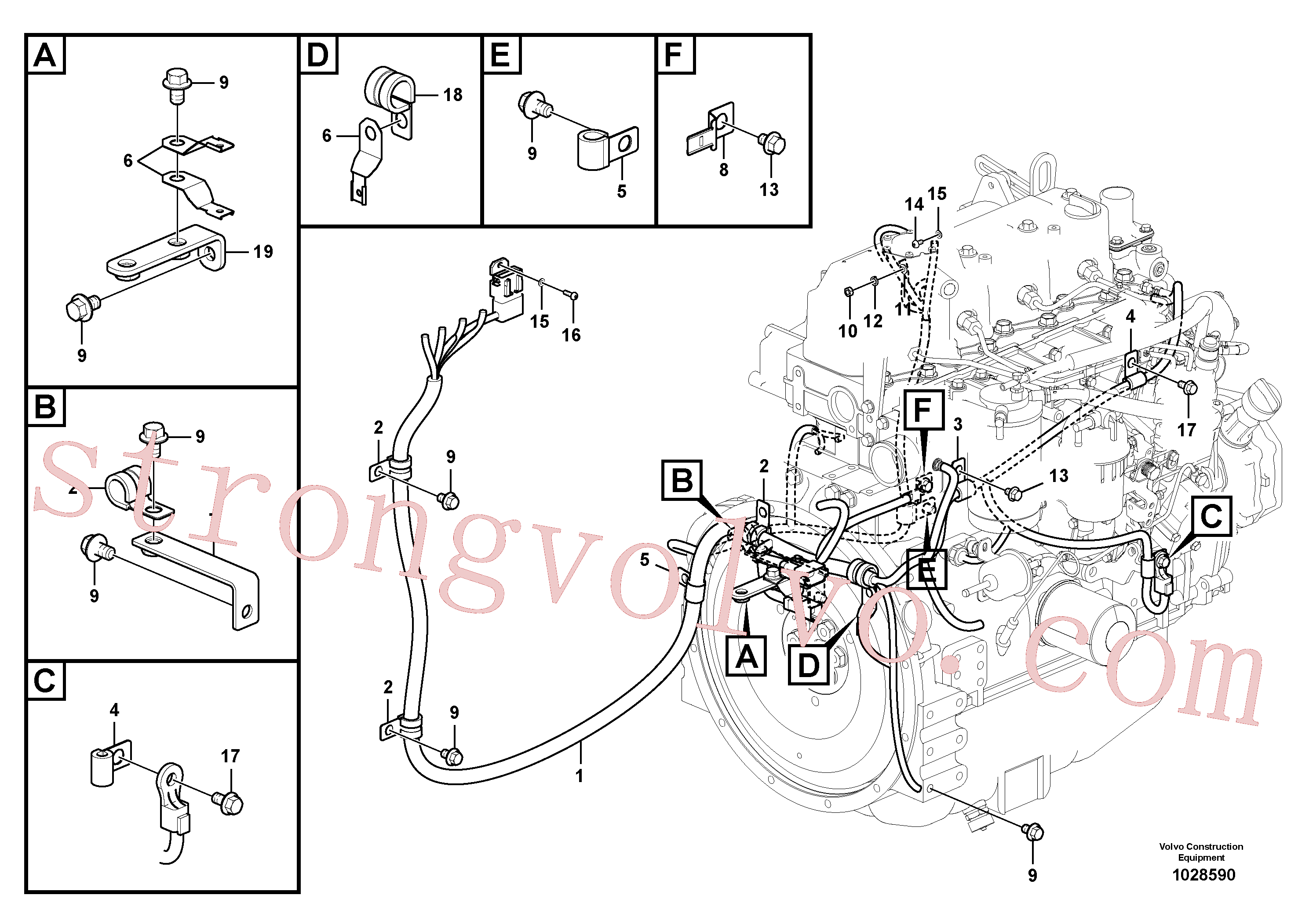 VOE983302 Volvo Cablagem, motor(1028590 Montagem)