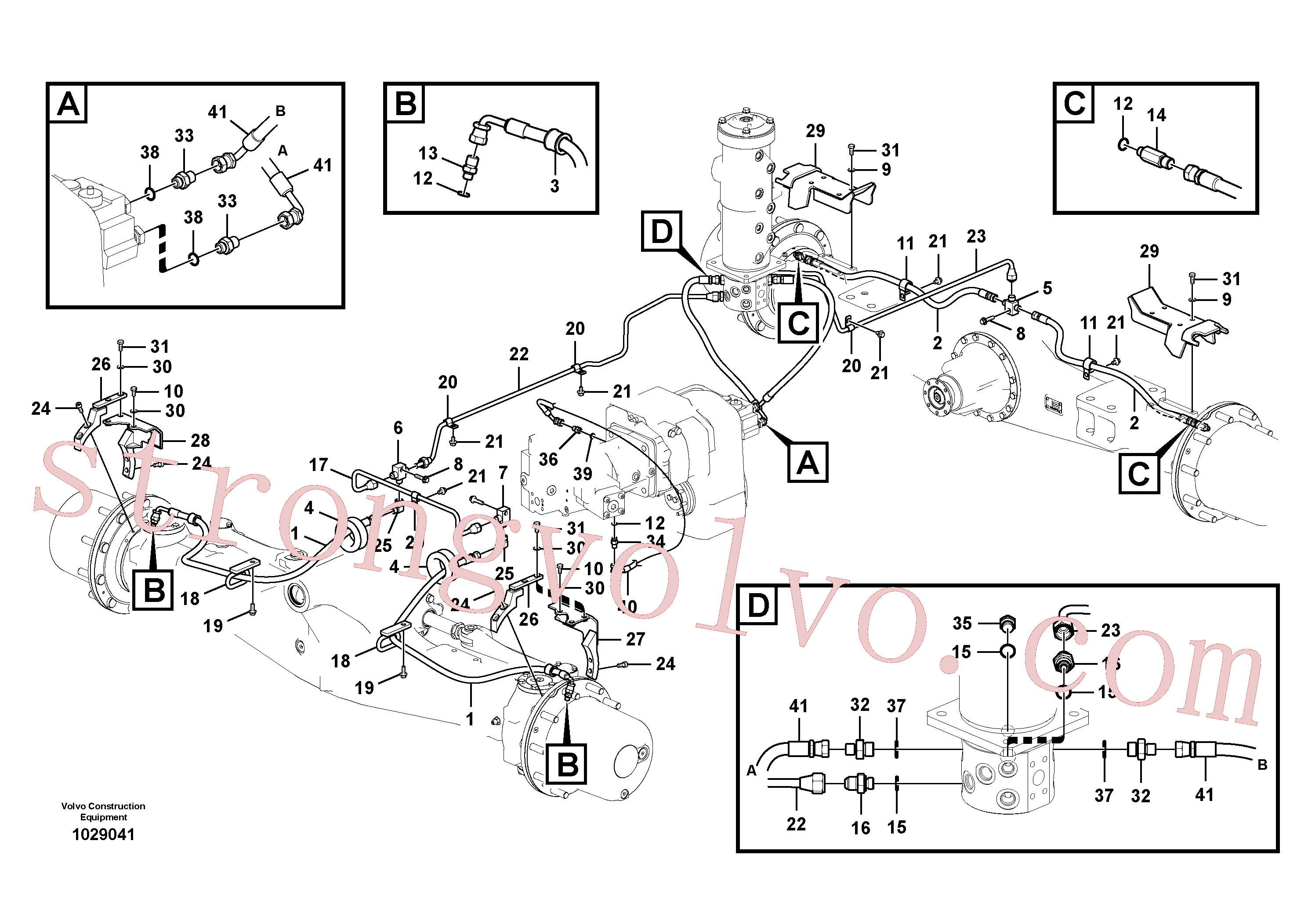 VOE991077 Volvo Sistema hidráulico, linha de travão inferior(1029041 Montagem)