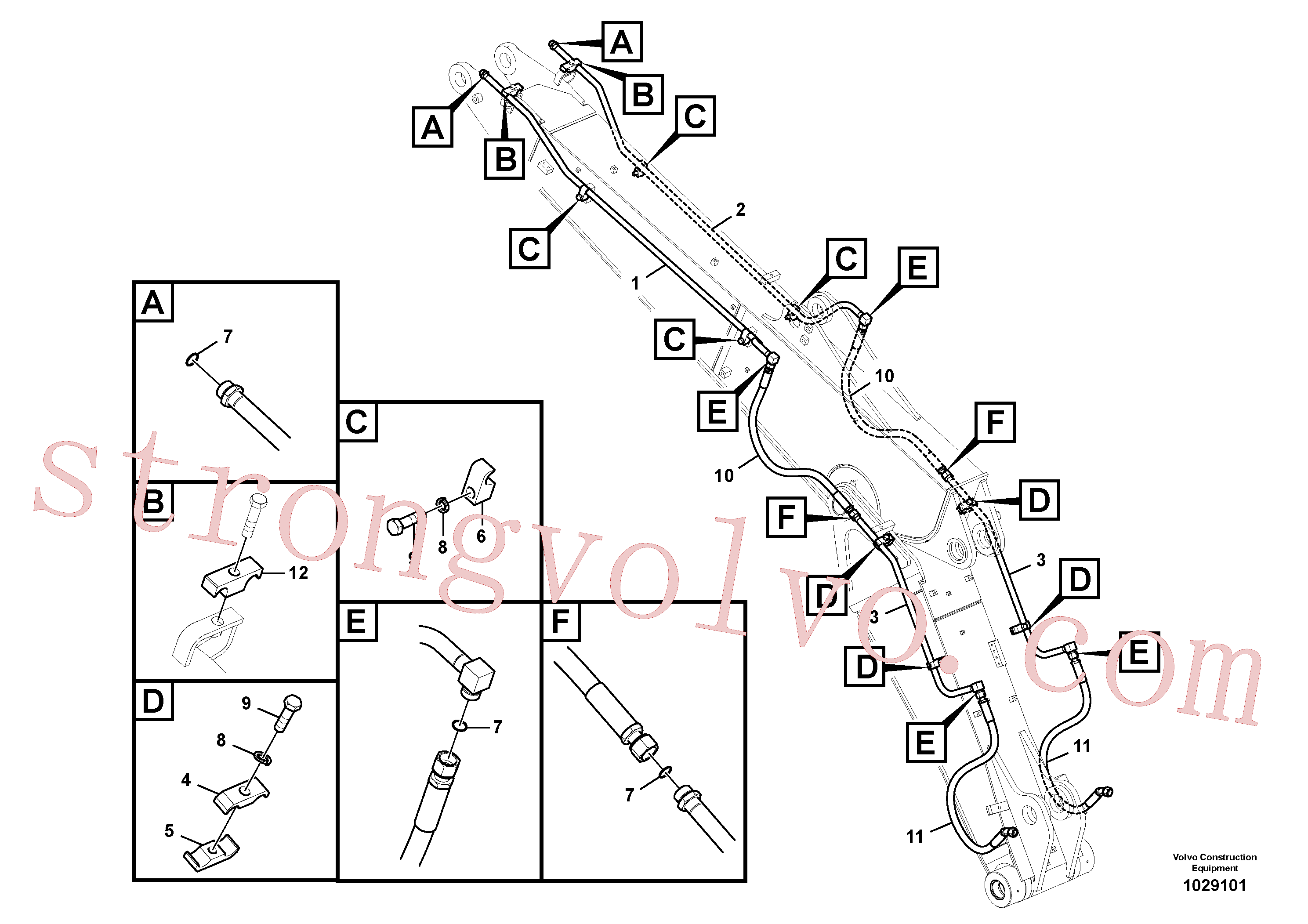 VOE14556775 Volvo Hidráulica de serviço, martelo e cortador para lança ajustável(1029101 Montagem)