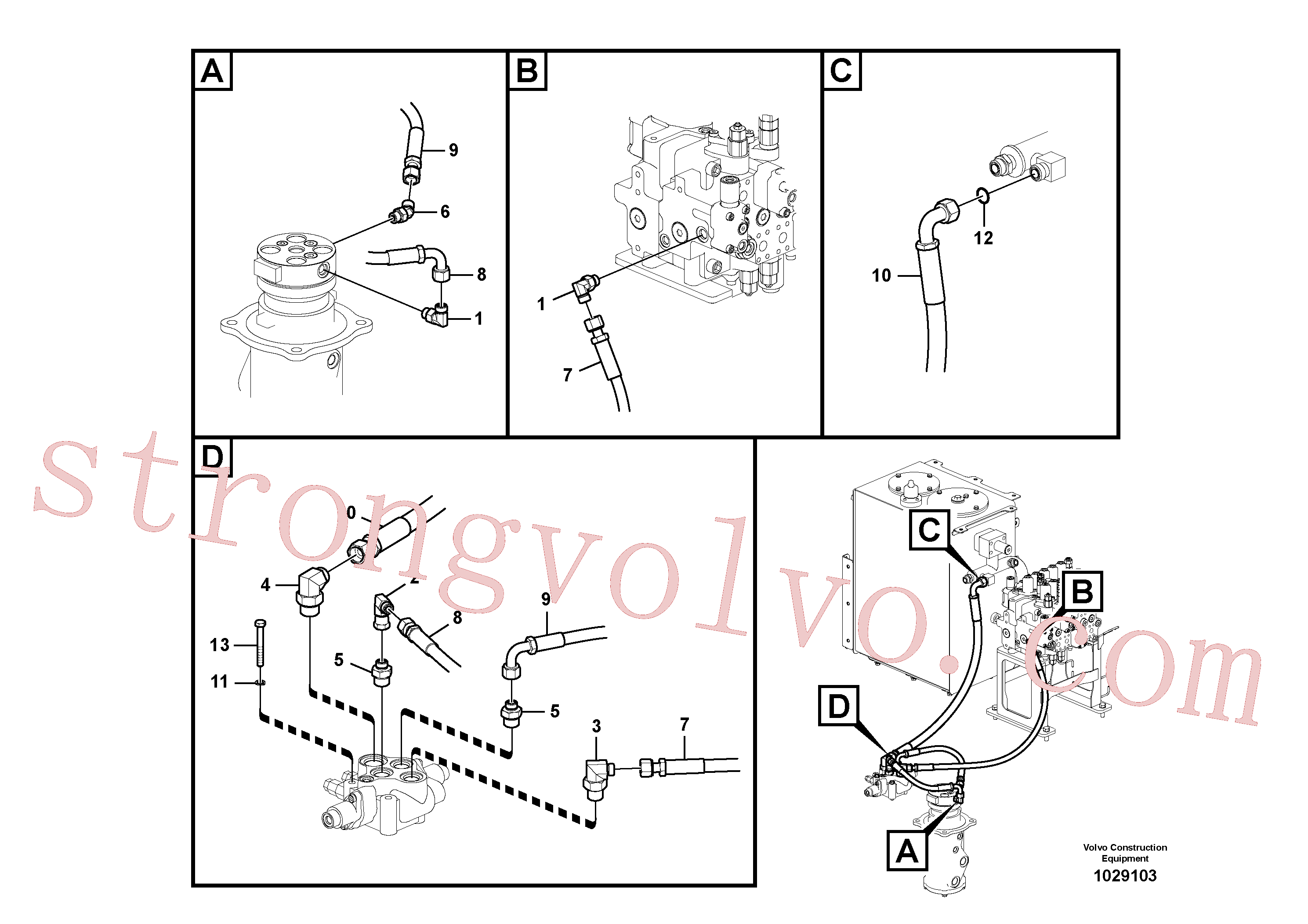 VOE937901 Volvo Sistema hidráulico de trabalho, lâmina niveladora(1029103 Montagem)