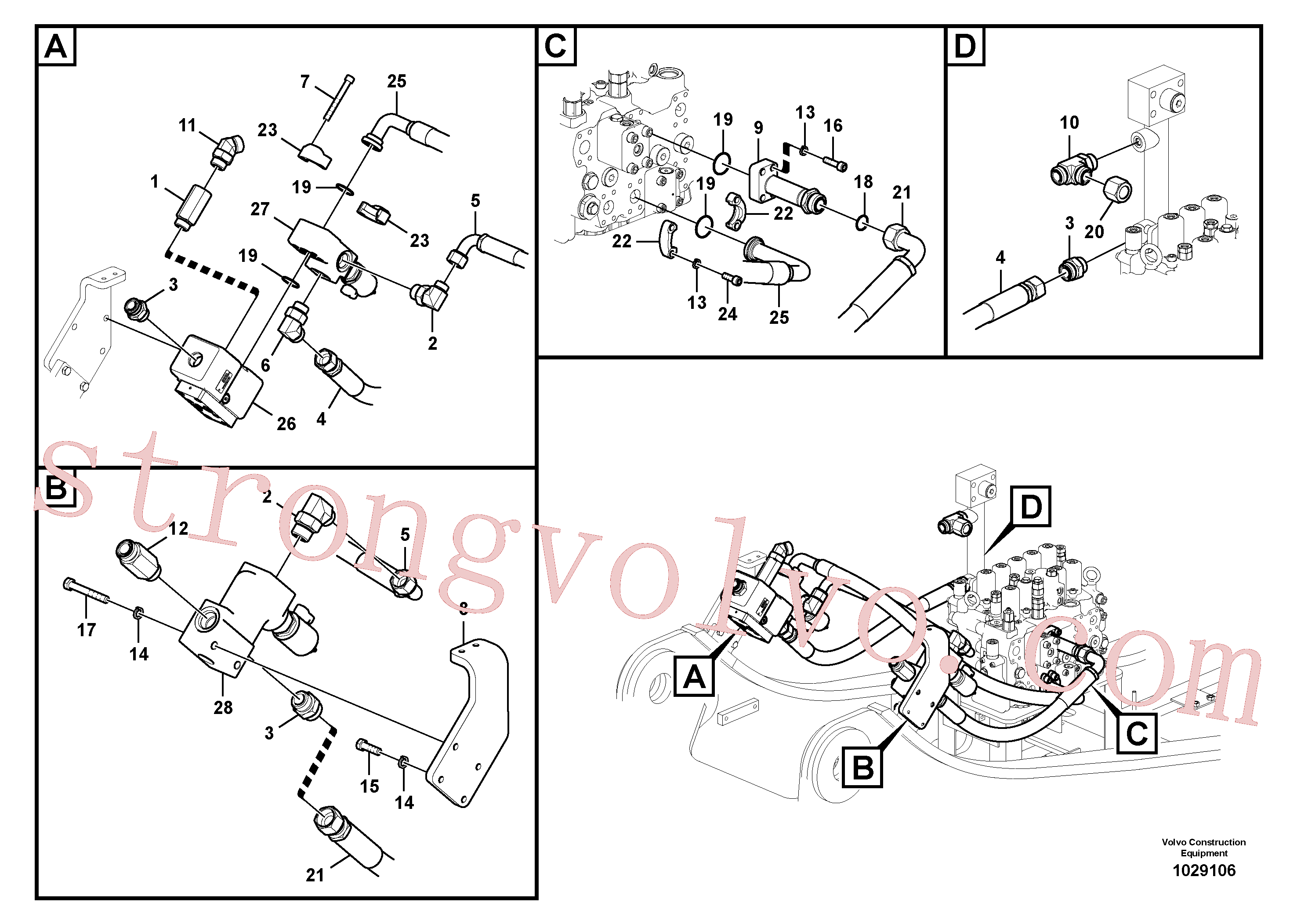 VOE948953 Volvo Hidráulica de serviço, martelo e cortador para topo(1029106 Montagem)