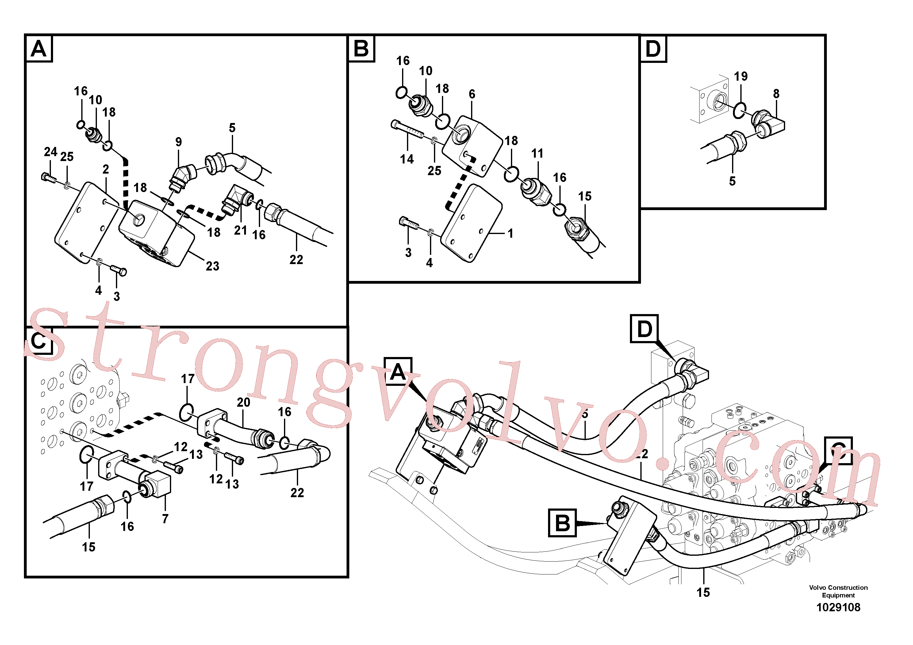 SA9452-07221 Volvo Hidráulica de serviço, martelo e cortador para topo(1029108 Montagem)