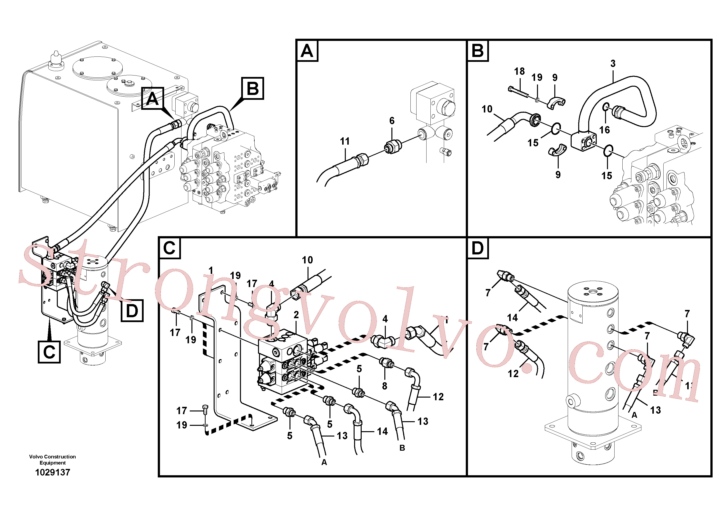 VOE938145 Volvo Linha da rótula, válvula de comando à rótula(1029137 Montagem)