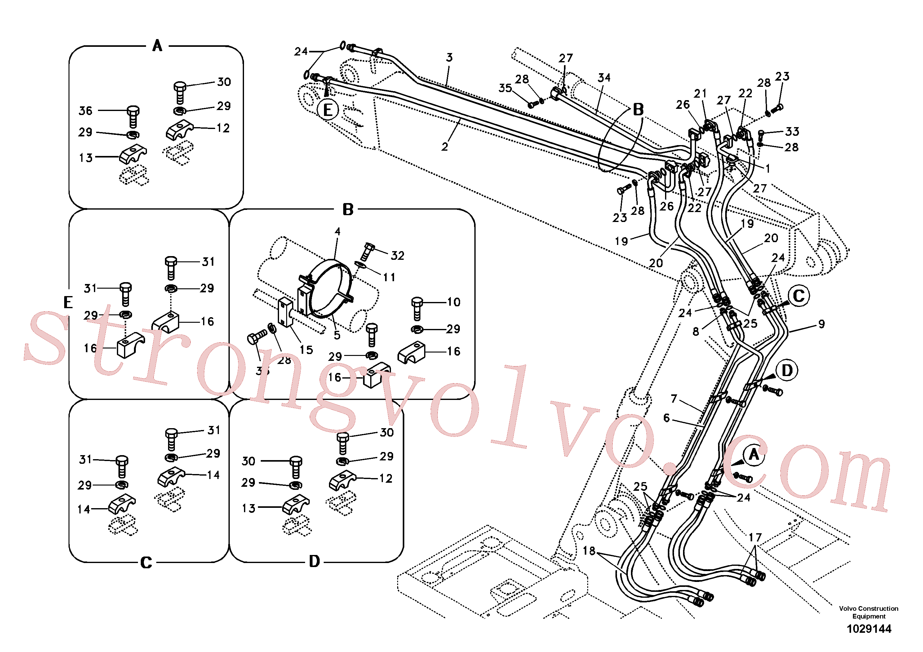 SA1174-56851 Volvo Hidráulica de serviço, cilindro do braço de afundamento na lança ajustável(1029144 Montagem)