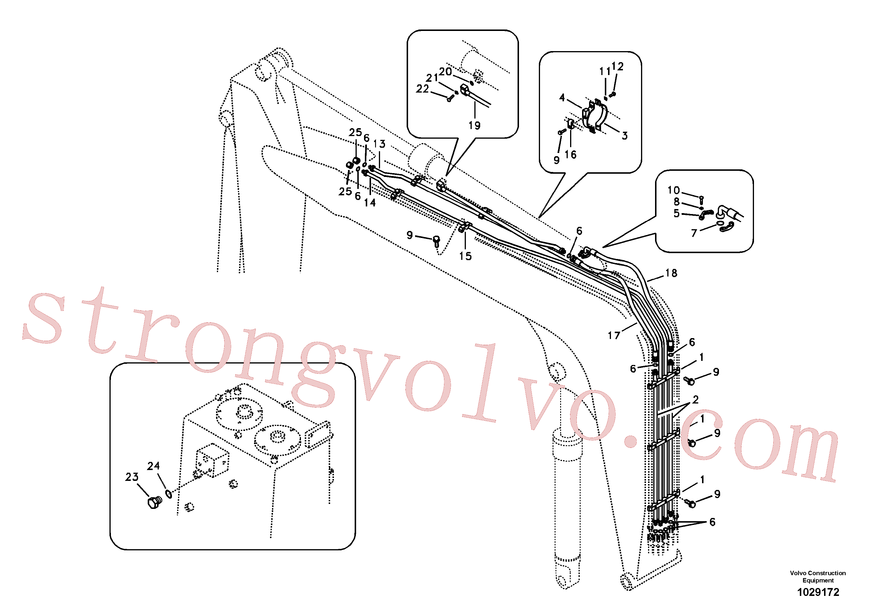 VOE936615 Volvo Hidráulica de serviço, cilindro do braço de afundamento na lança.(1029172 Montagem)