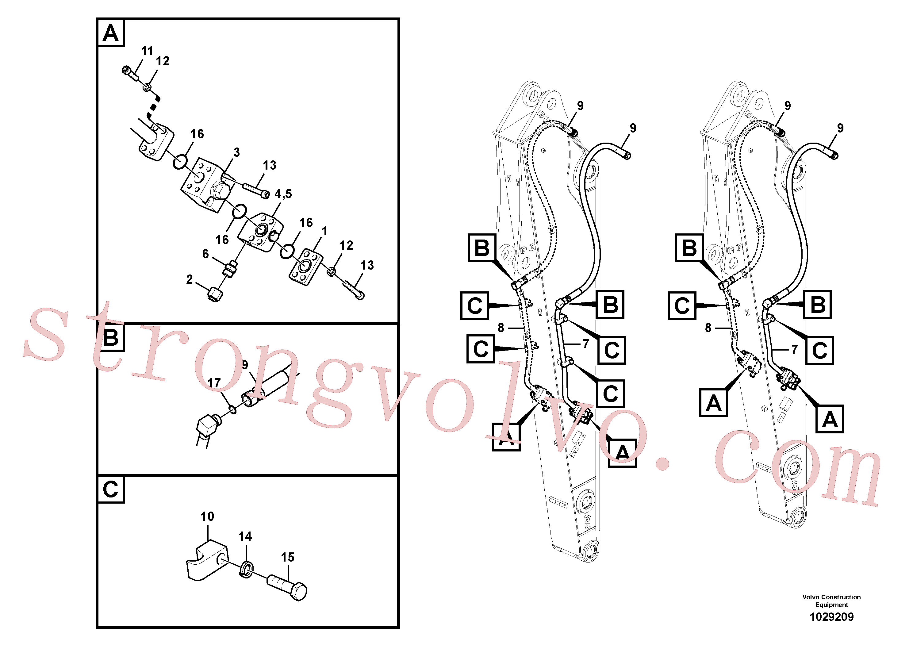 SA9401-15630 Volvo Hidráulica de serviço, martelo e cortador para braço de afundamento(1029209 Montagem)
