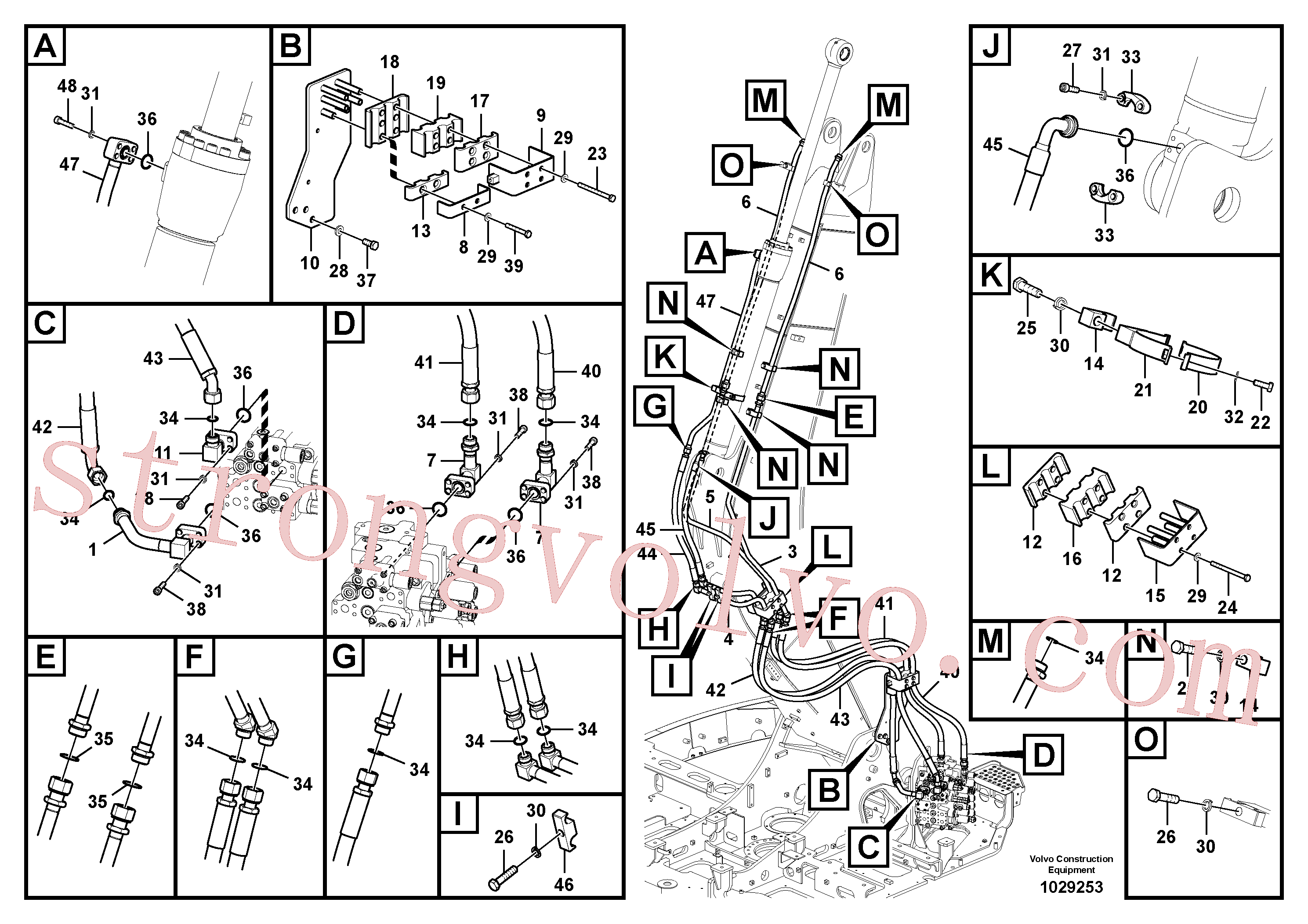VOE14578627 Volvo Hidráulica de serviço, cilindro do braço de afundamento na lança.(1029253 Montagem)