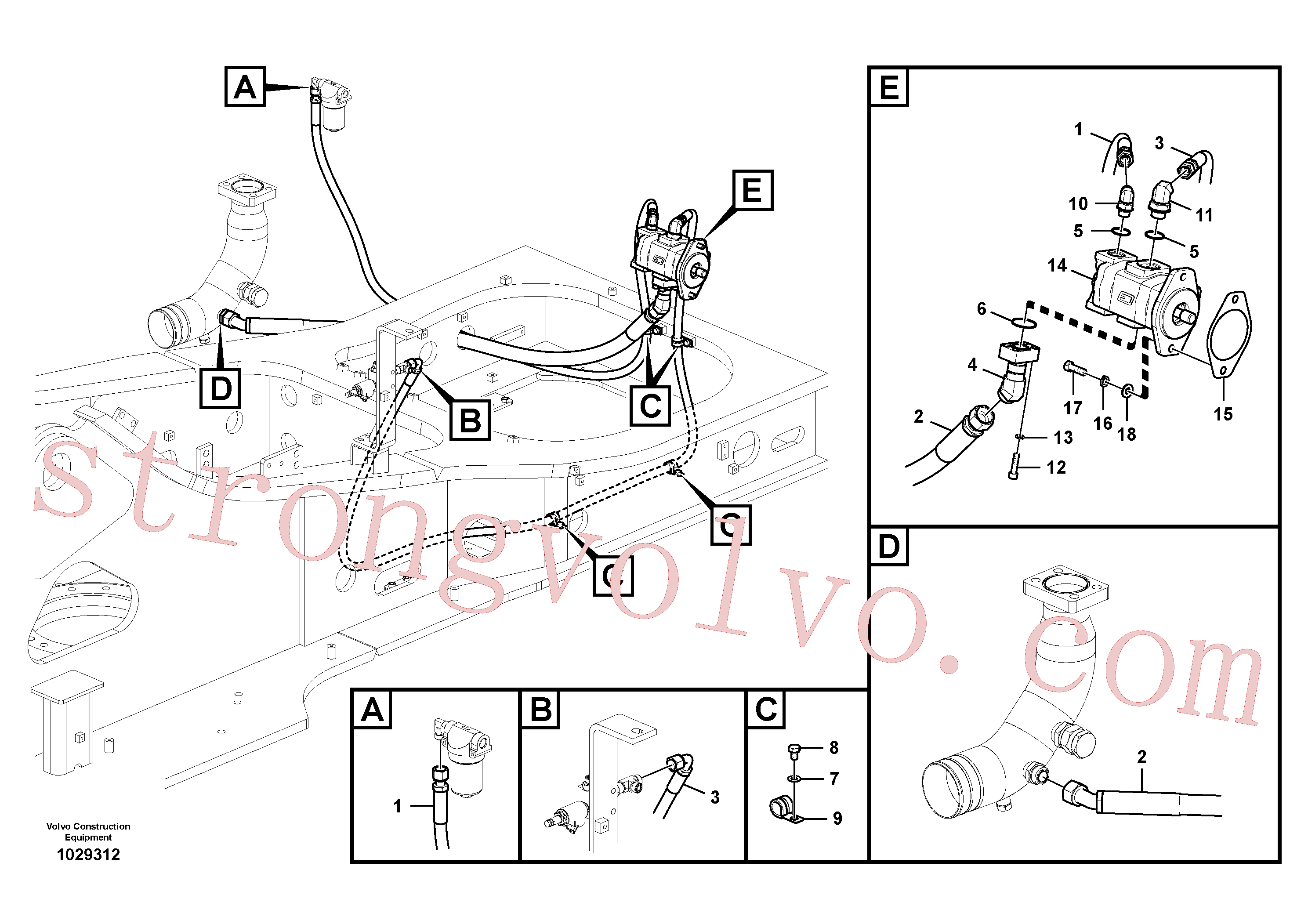 SA9452-06232 Volvo Hidráulica de serviço, inclinação e rotor na estrutura superior(1029312 Montagem)