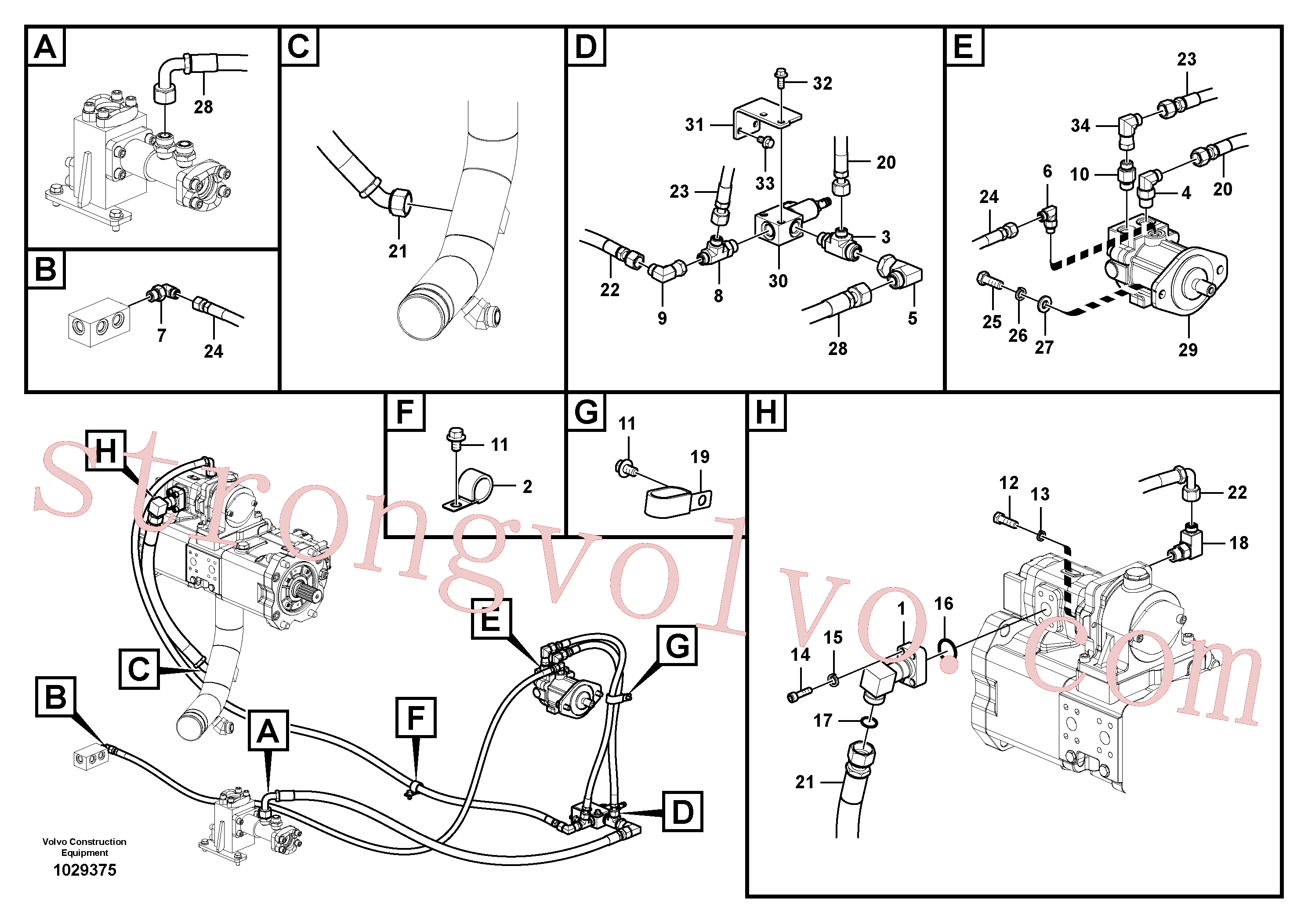 VOE15005667 Volvo Sistema hidráulico, sistema refrigerante do óleo(1029375 Montagem)