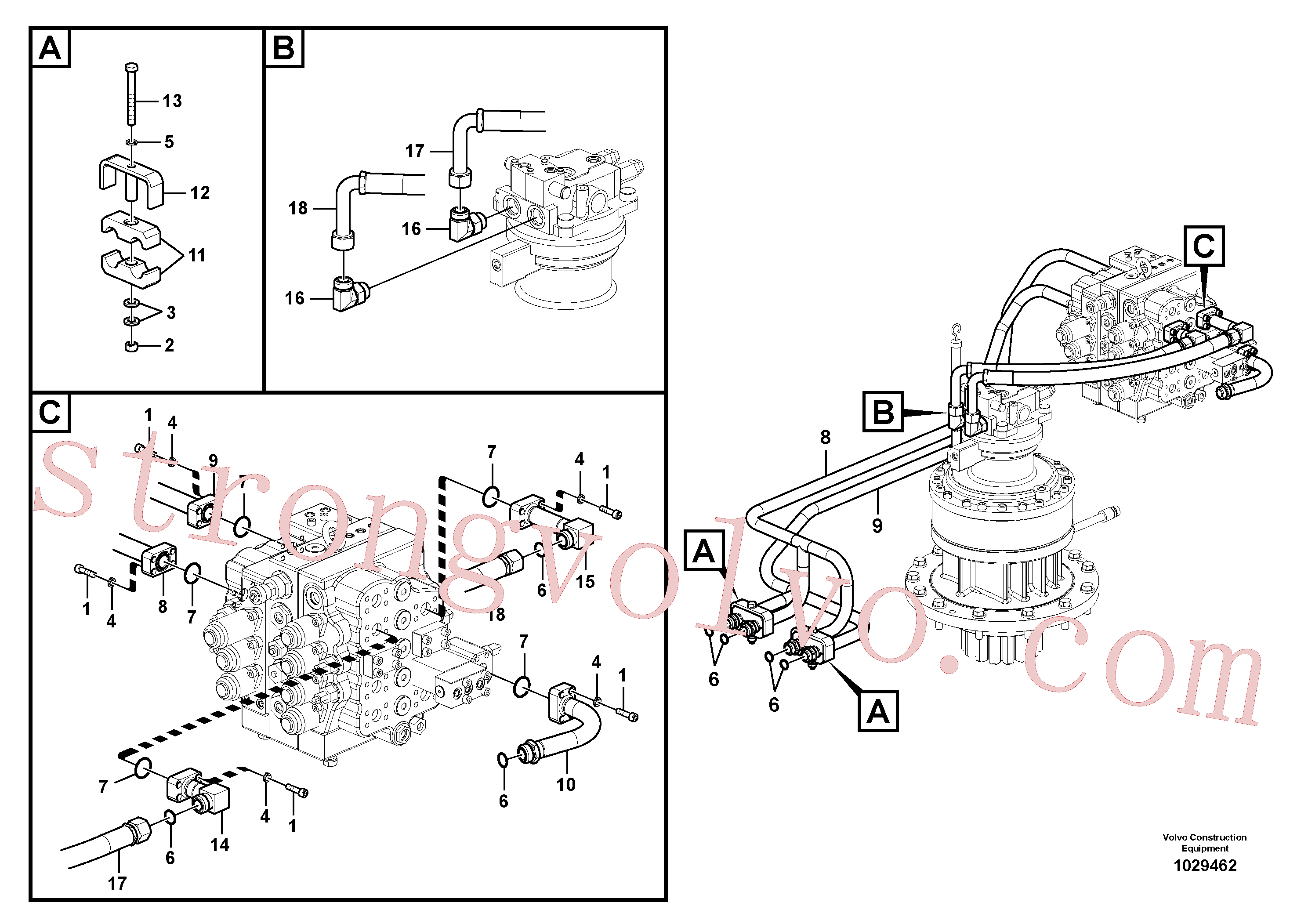 VOE14882154 Volvo Sistema hidráulico, válvula de comando da lança e articulação(1029462 Montagem)