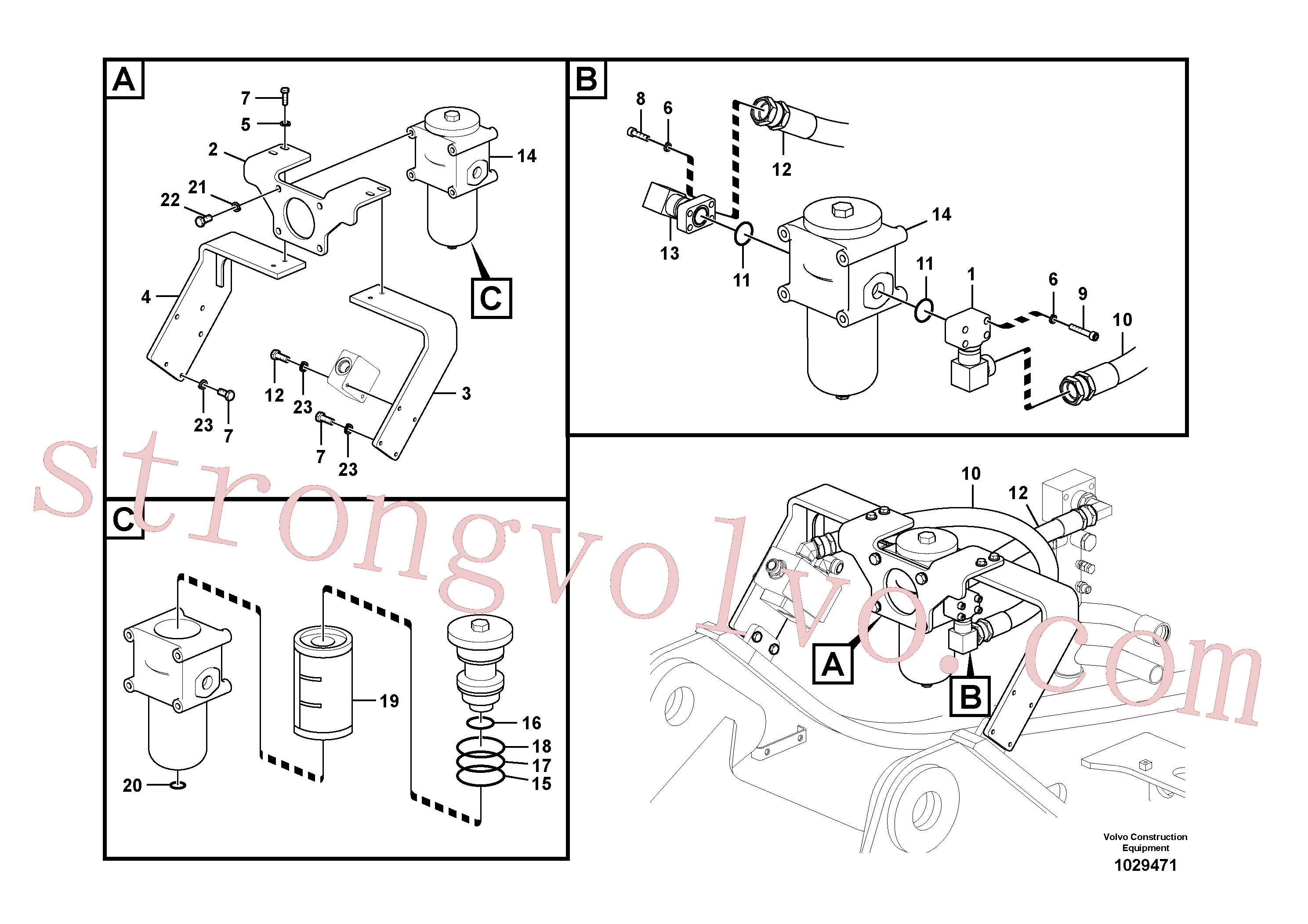 SA9451-07221 Volvo Hidráulica de serviço, martelo e cortador para filtro de retorno(1029471 Montagem)