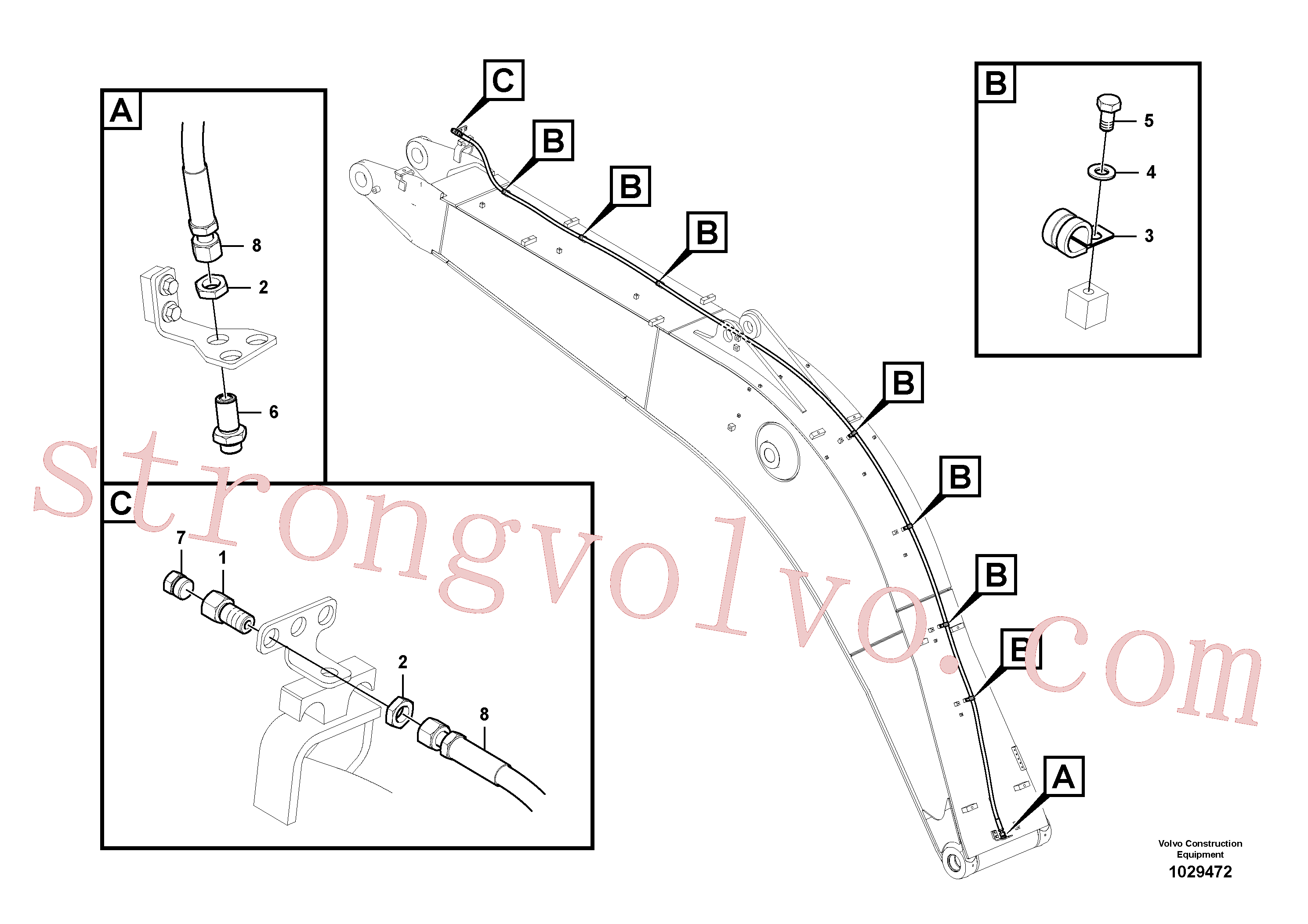 SA9466-04333 Volvo Hidráulica de serviço, fuga de óleo na lança(1029472 Montagem)