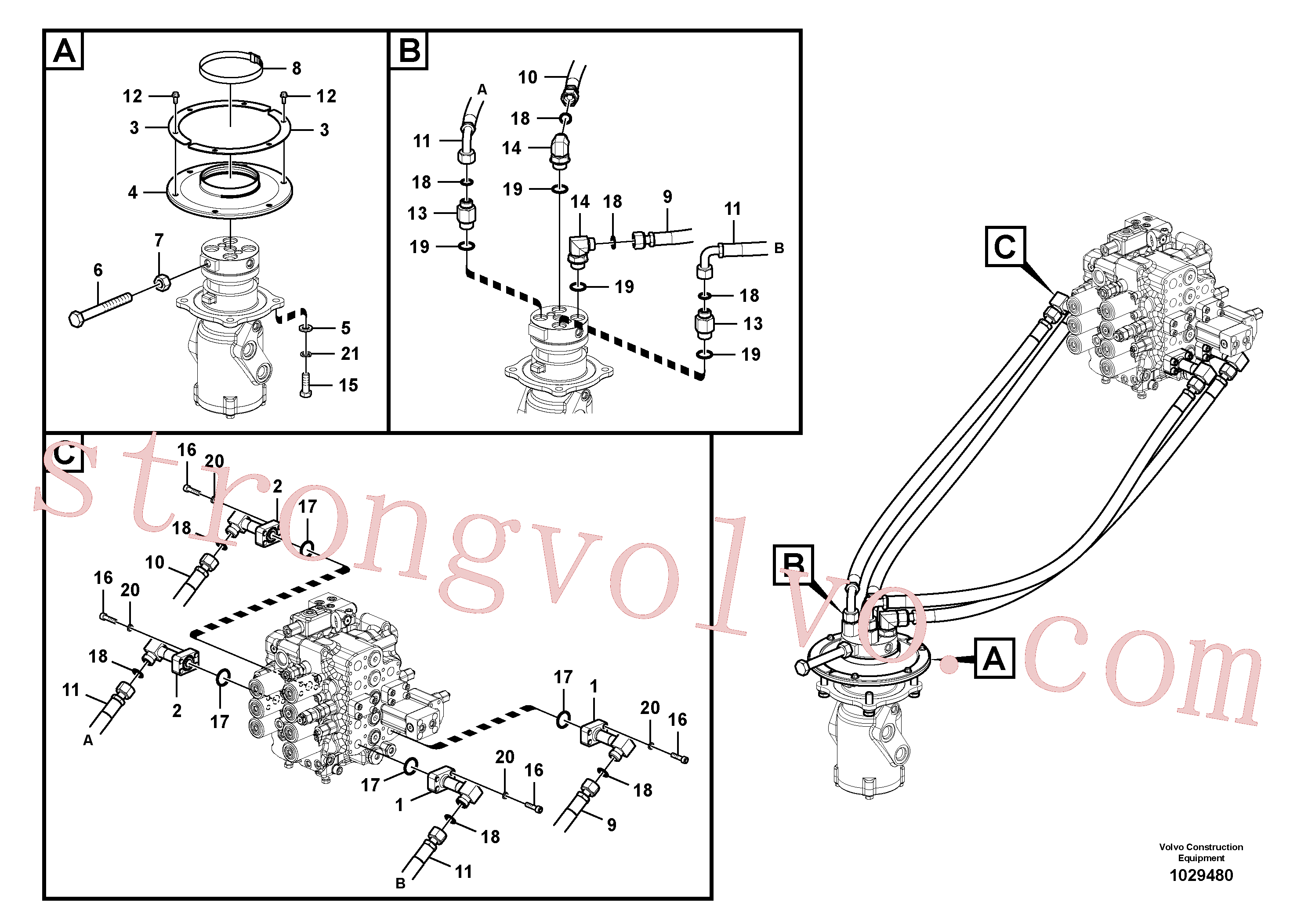 SA9403-05623 Volvo Linha da rótula, válvula de comando à rótula(1029480 Montagem)