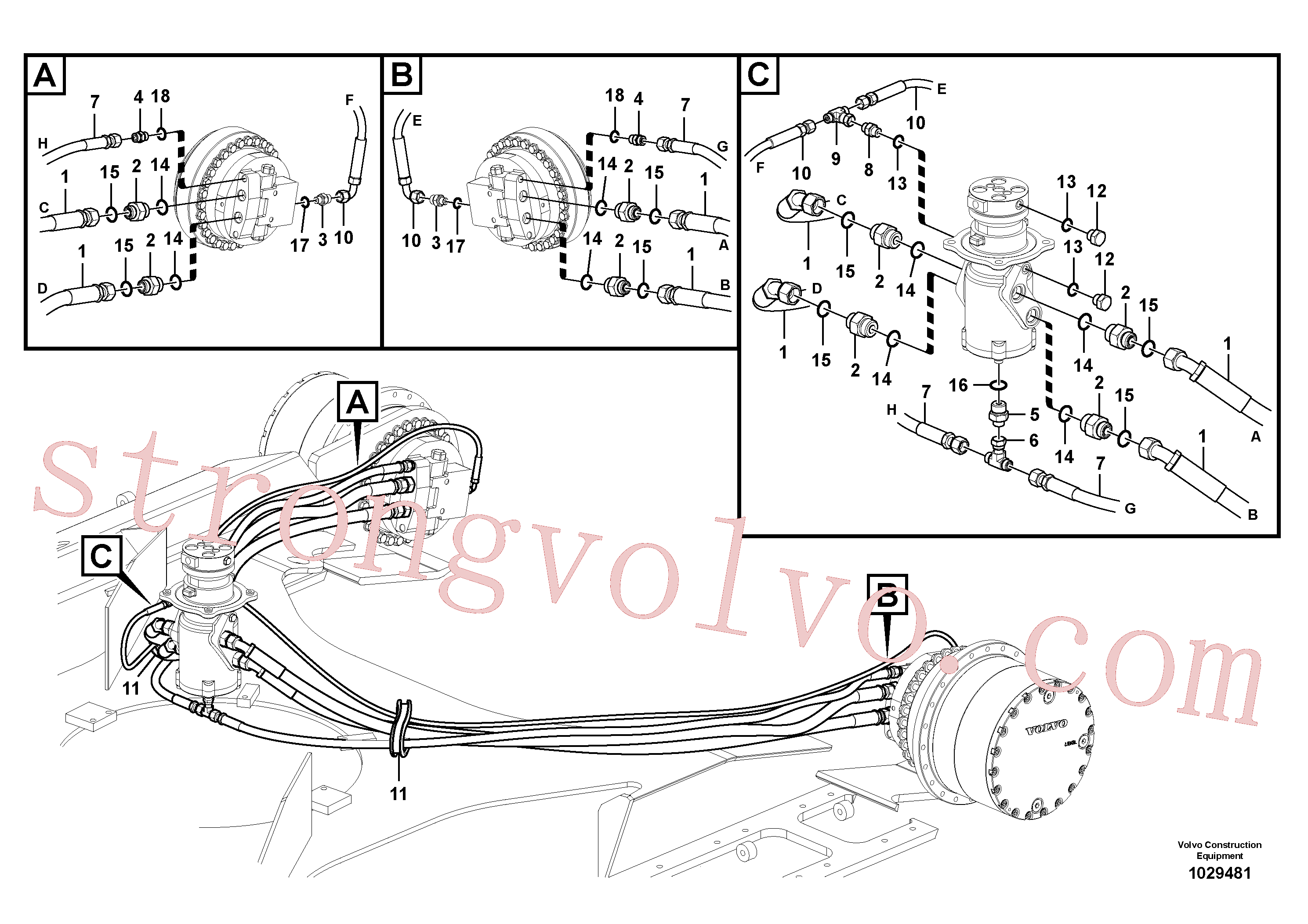 SA9453-02251 Volvo Linha da rótula, rótula ao motor de curso(1029481 Montagem)