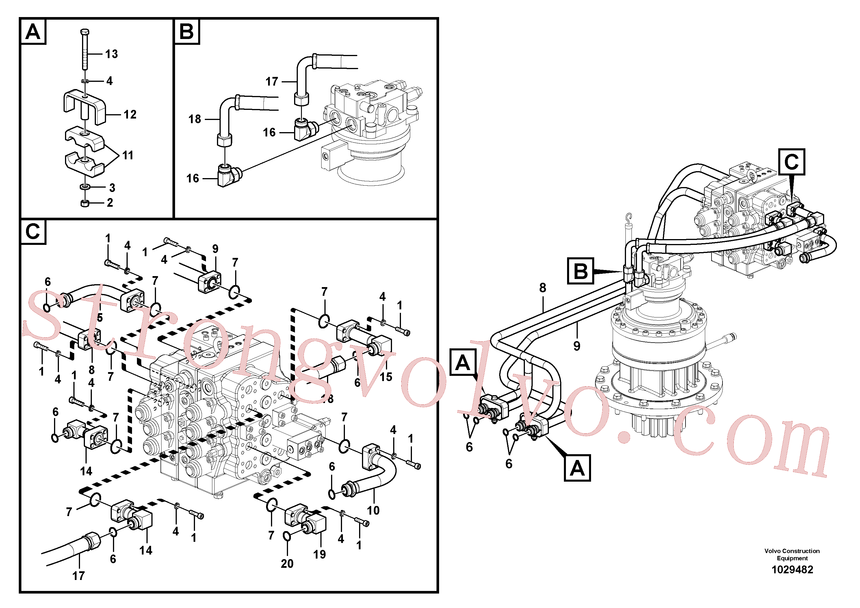 VOE14505761 Volvo Sistema hidráulico, válvula de comando da lança e articulação(1029482 Montagem)
