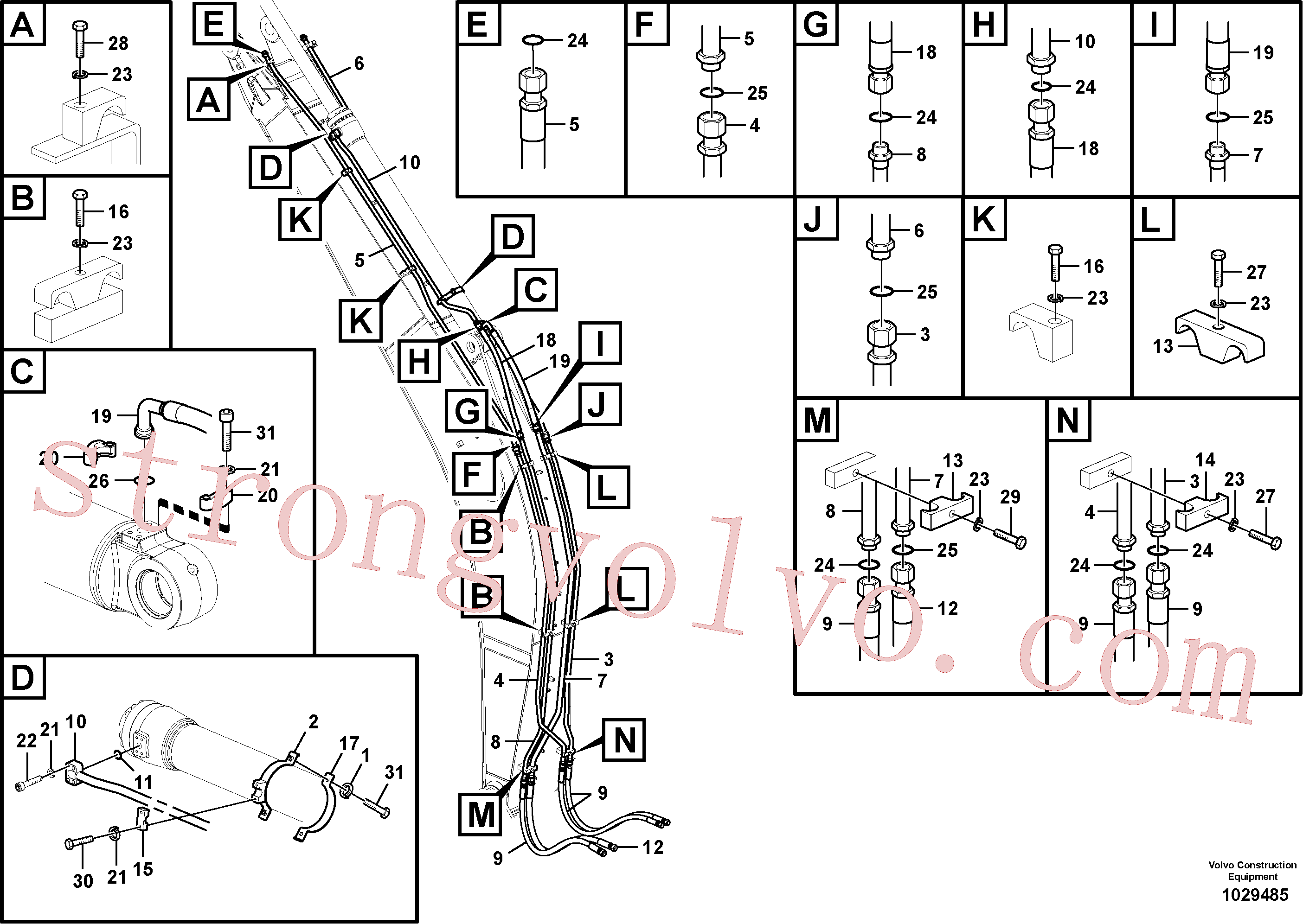 VOE14526449 Volvo Hidráulica de serviço, cilindro do braço de afundamento na lança.(1029485 Montagem)