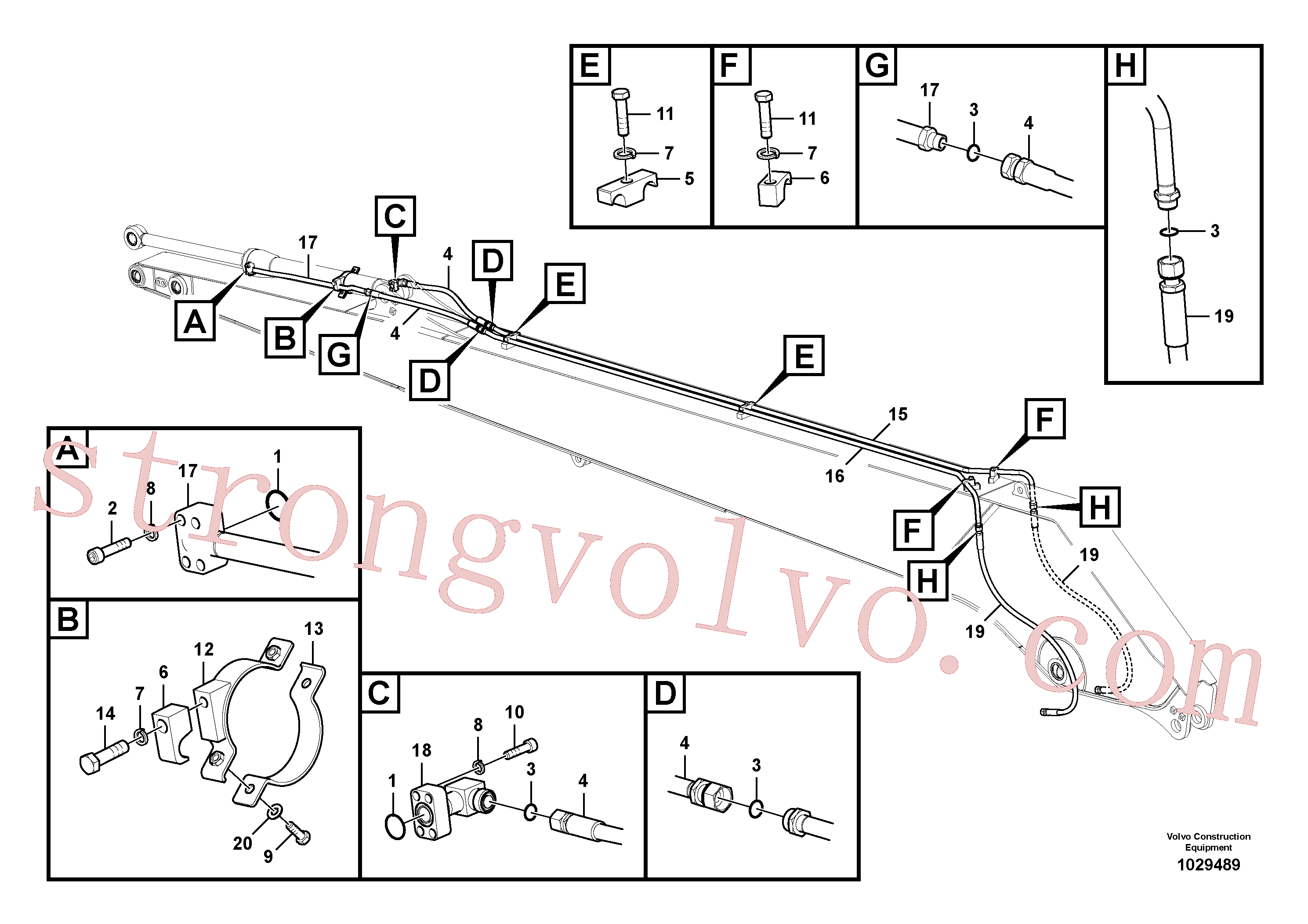 SA1174-50890 Volvo Hidráulica de serviço, cilindro do balde no braço de afundamento comprido(1029489 Montagem)