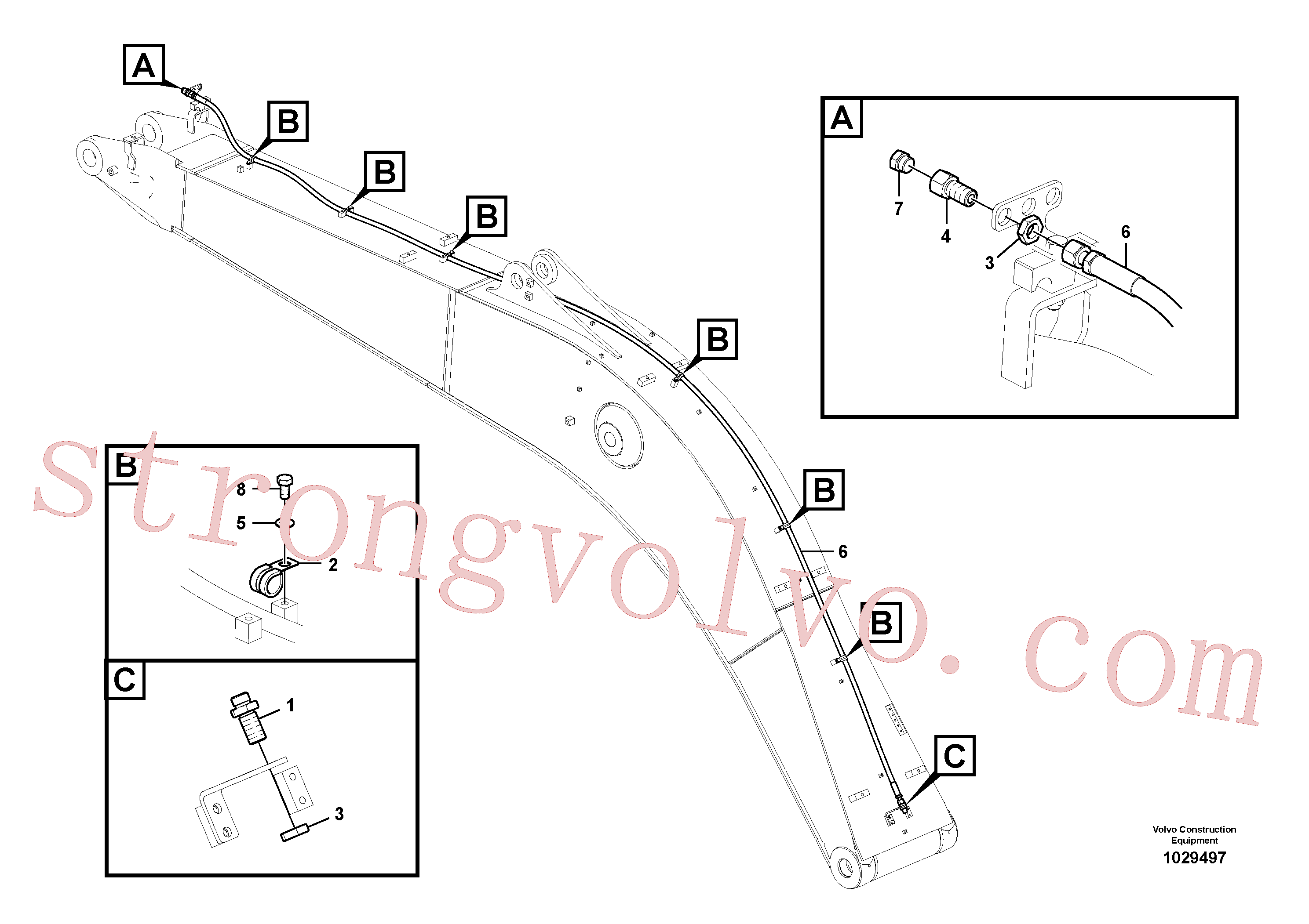 SA9415-43041 Volvo Hidráulica de serviço, fuga de óleo na lança(1029497 Montagem)