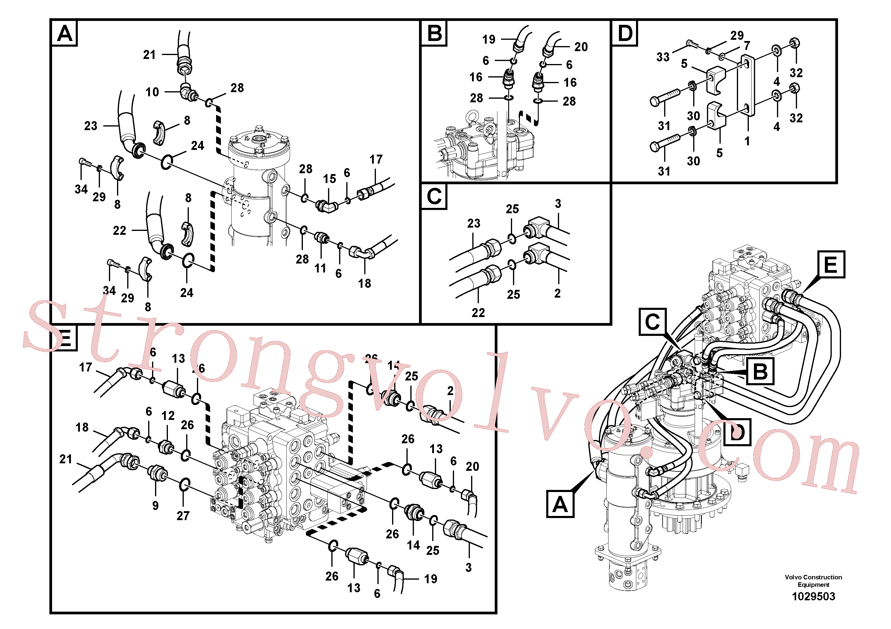 SA9402-04613 Volvo Linha da rótula, válvula de comando à rótula(1029503 Montagem)