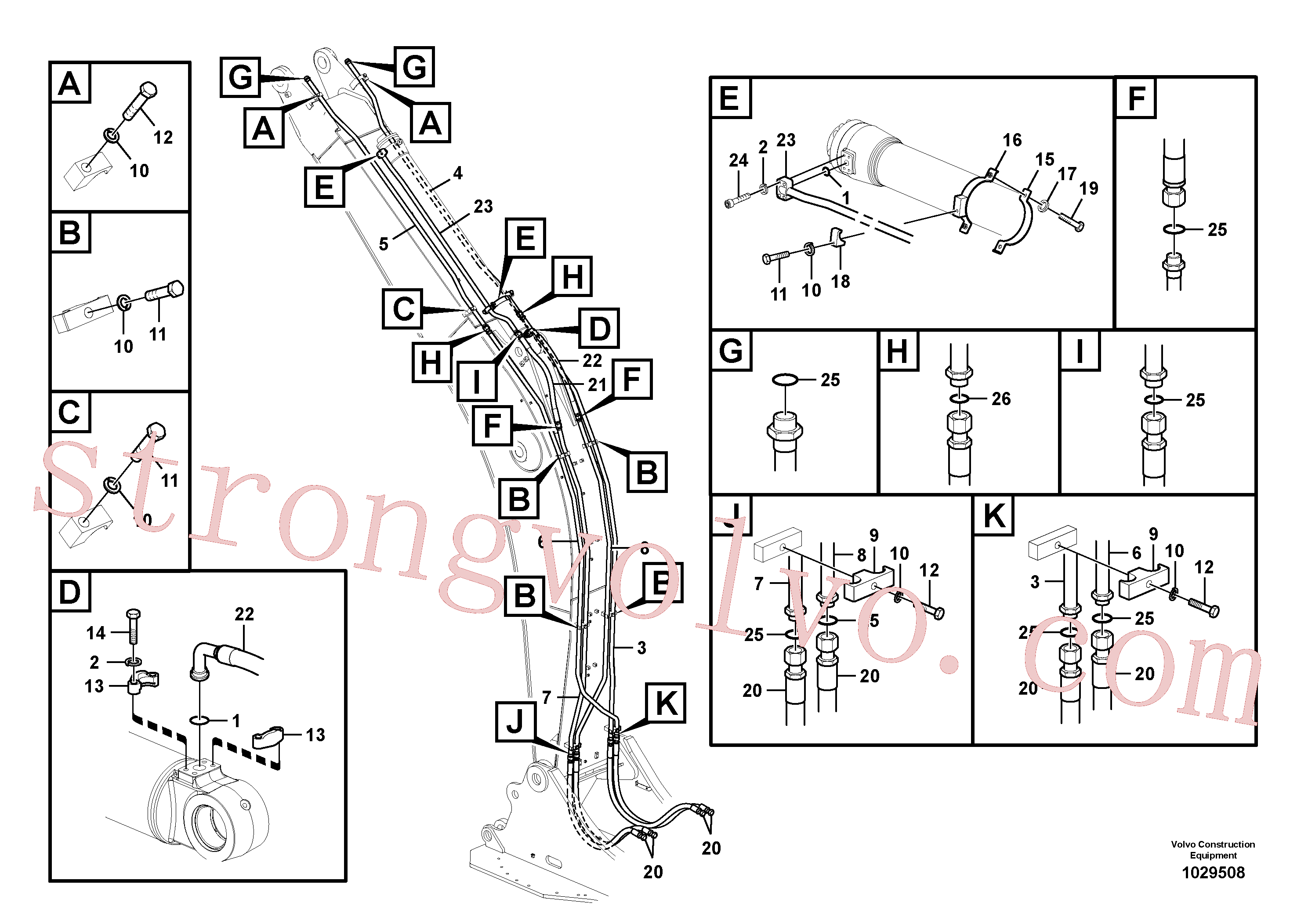 VOE15035700 Volvo Hidráulica de serviço, cilindro do braço de afundamento na lança.(1029508 Montagem)