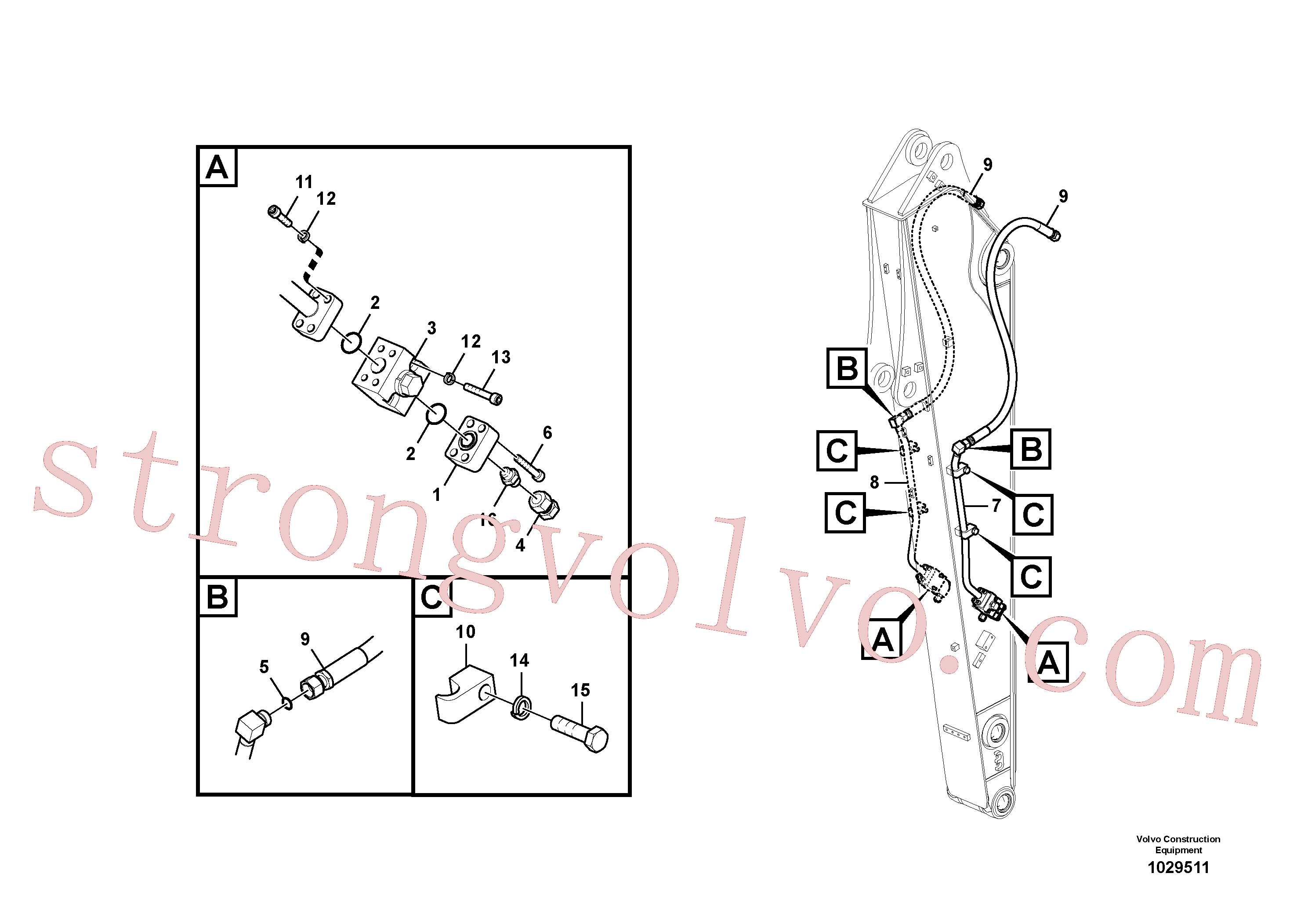 SA9411-91020 Volvo Hidráulica de serviço, martelo e cortador para braço de afundamento(1029511 Montagem)
