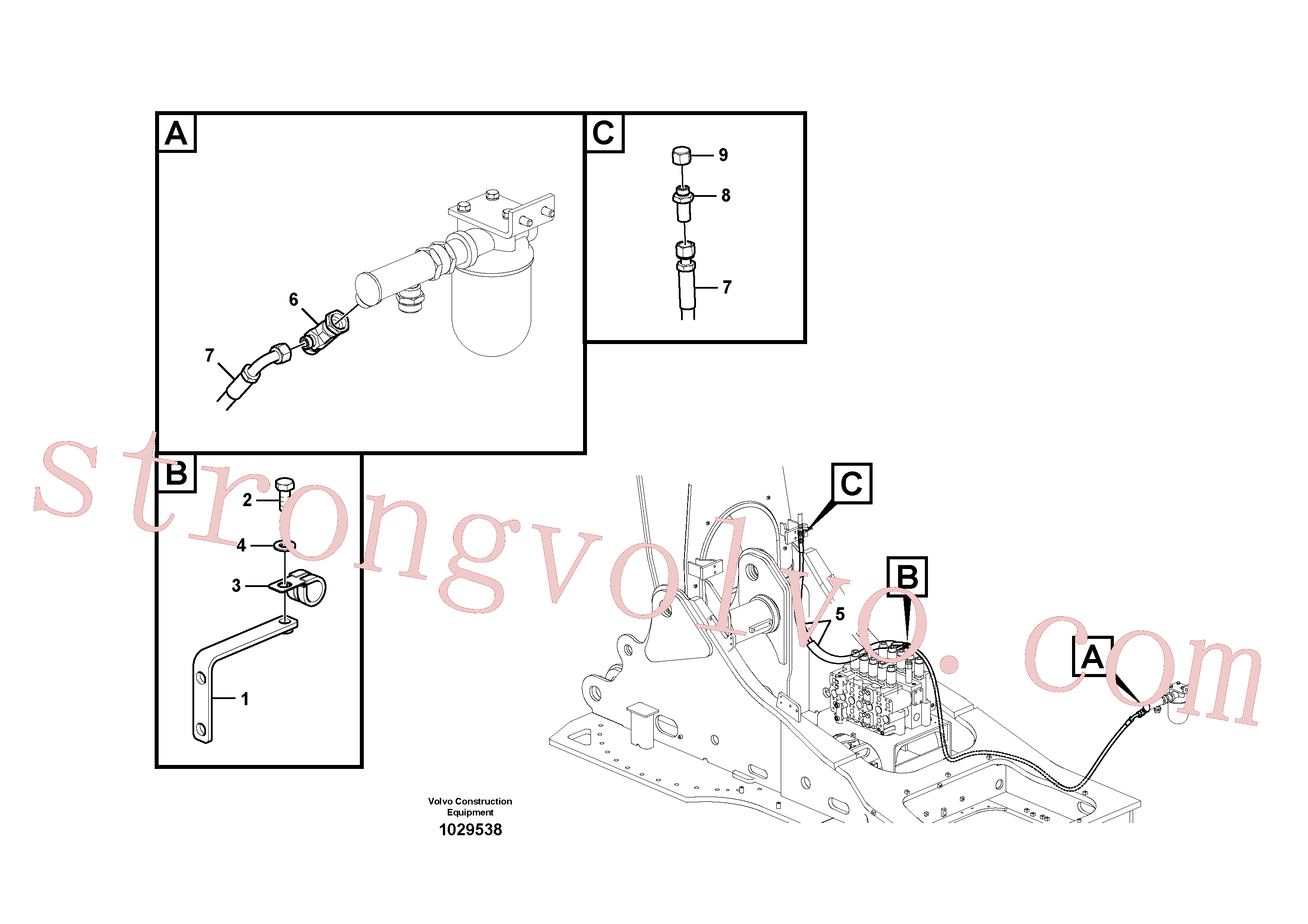 SA9411-95970 Volvo Hidráulica de serviço, fuga de óleo na estrutura superior(1029538 Montagem)
