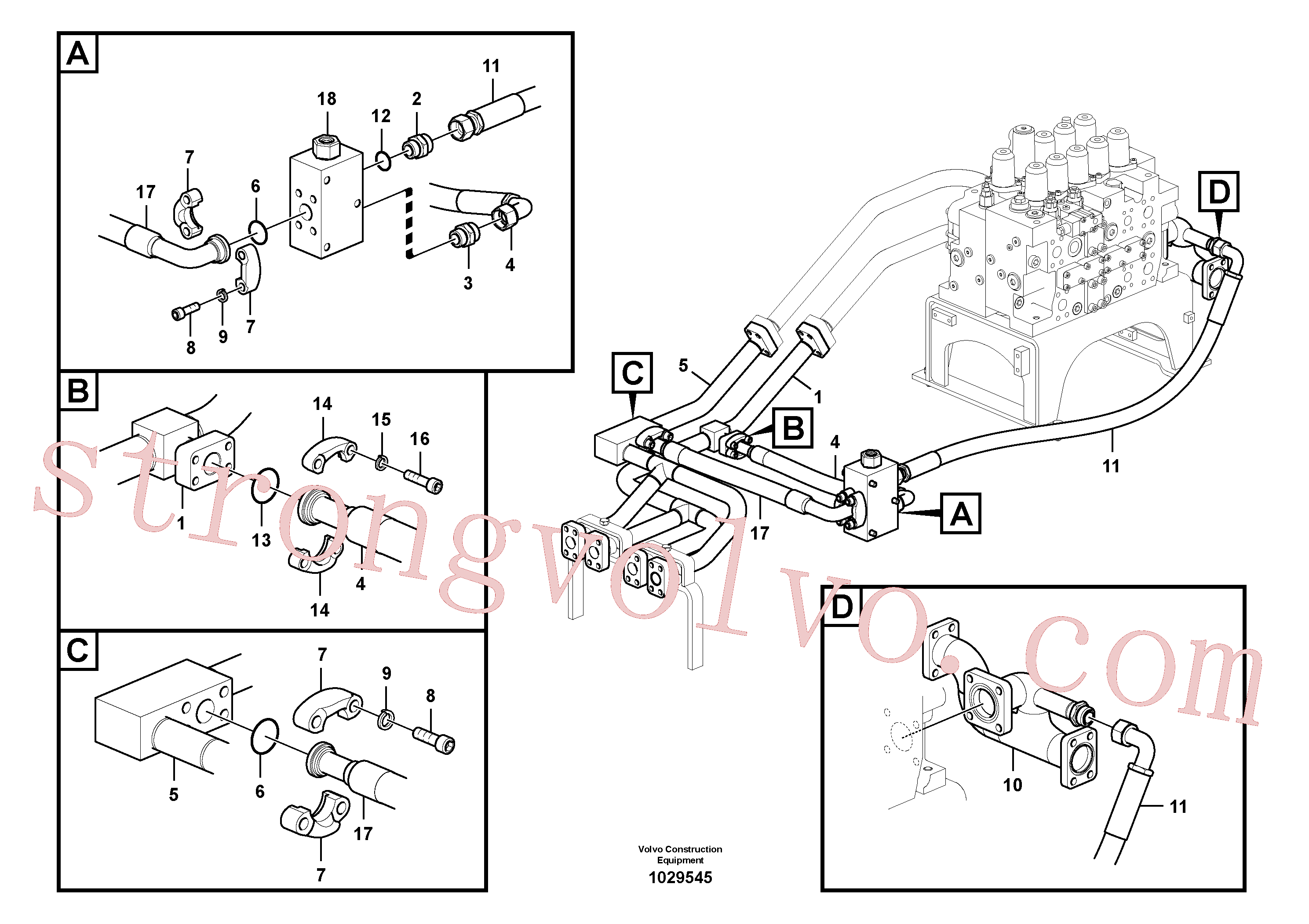 VOE14521374 Volvo Sistema hidráulico, válvula de comando da lança e articulação(1029545 Montagem)
