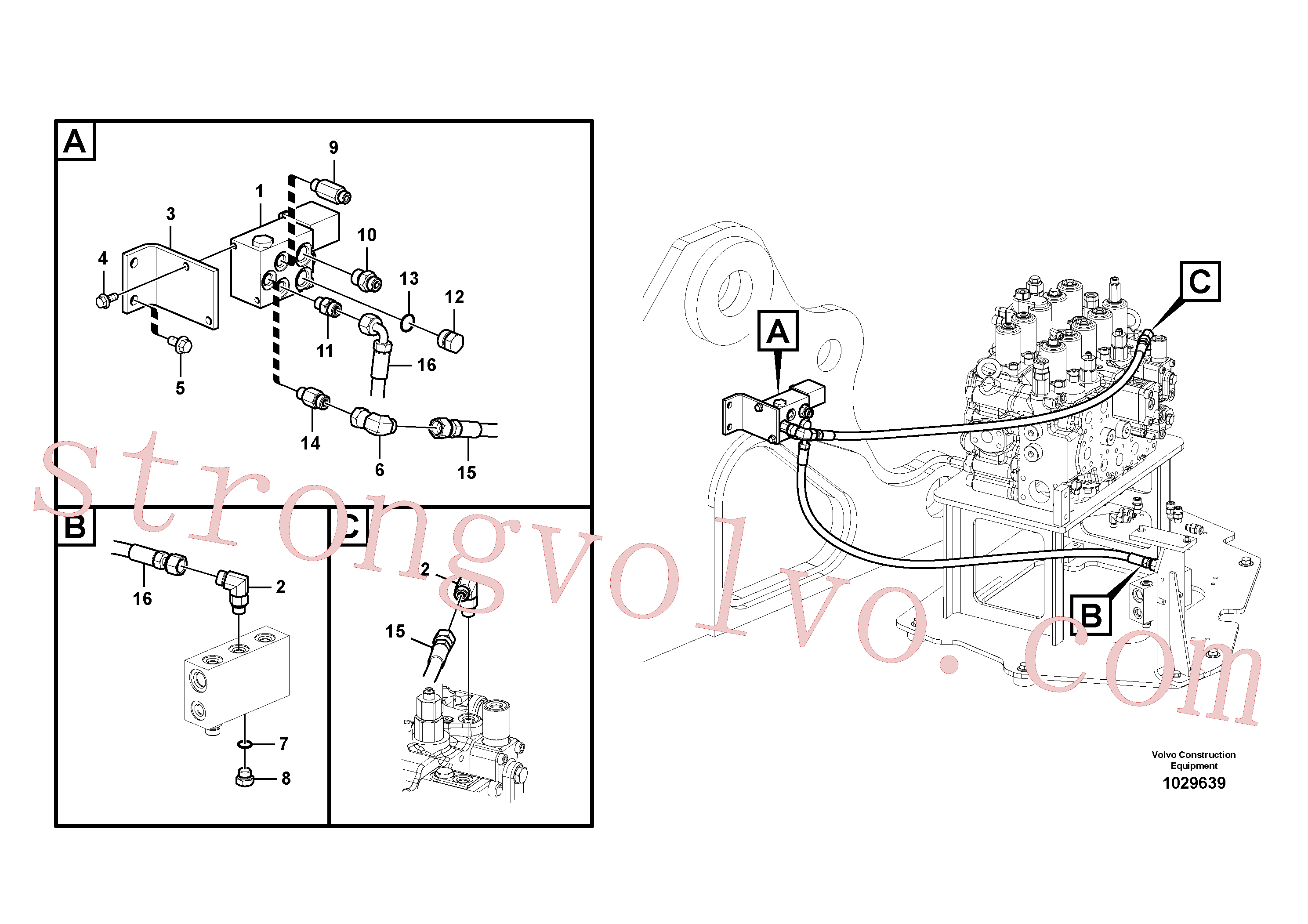 VOE936703 Volvo Hidráulica de serviço, encaixe rápido na estrutura superior(1029639 Montagem)