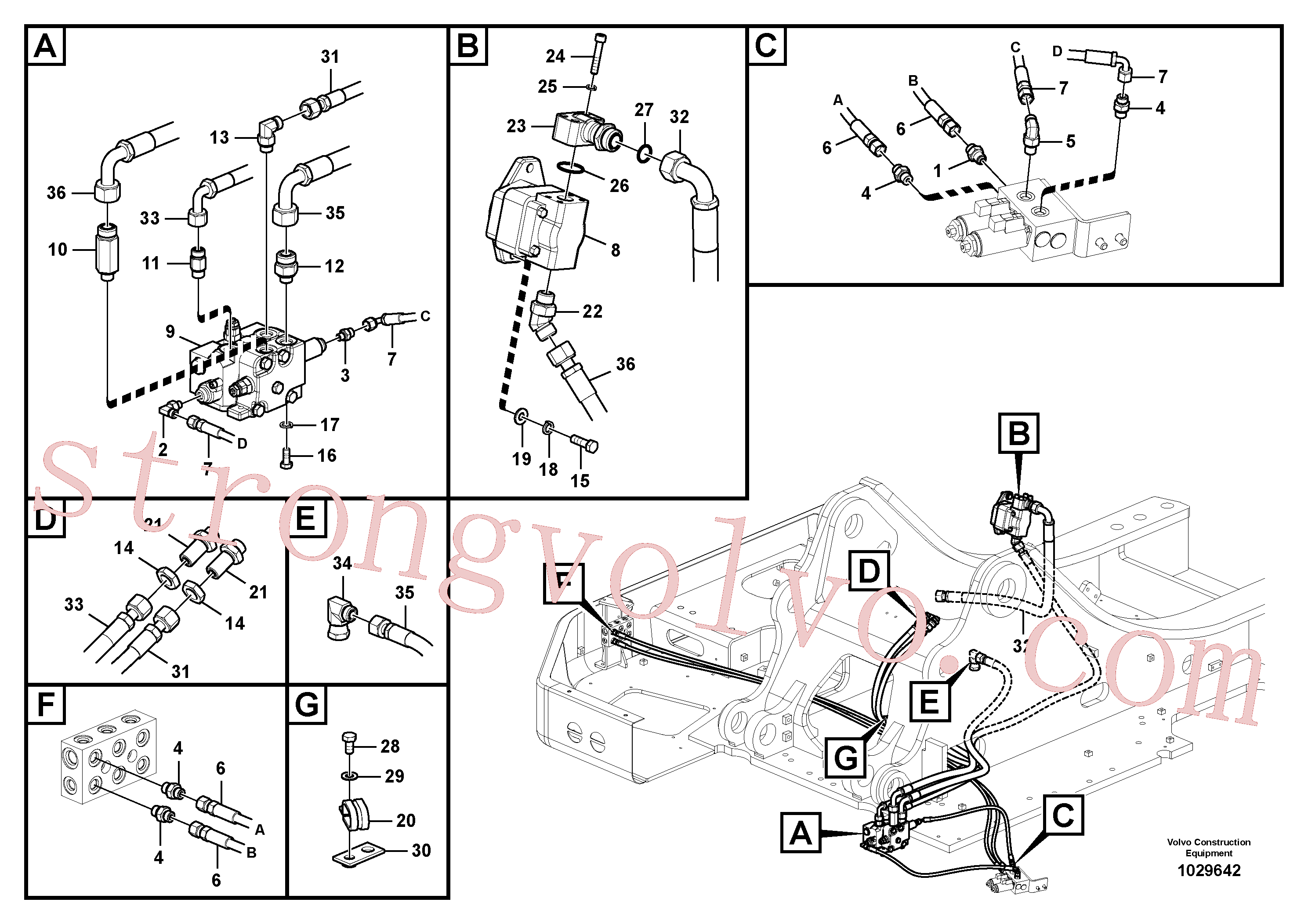 VOE14597798 Volvo Hidráulica de serviço, inclinação e rotor na estrutura superior(1029642 Montagem)