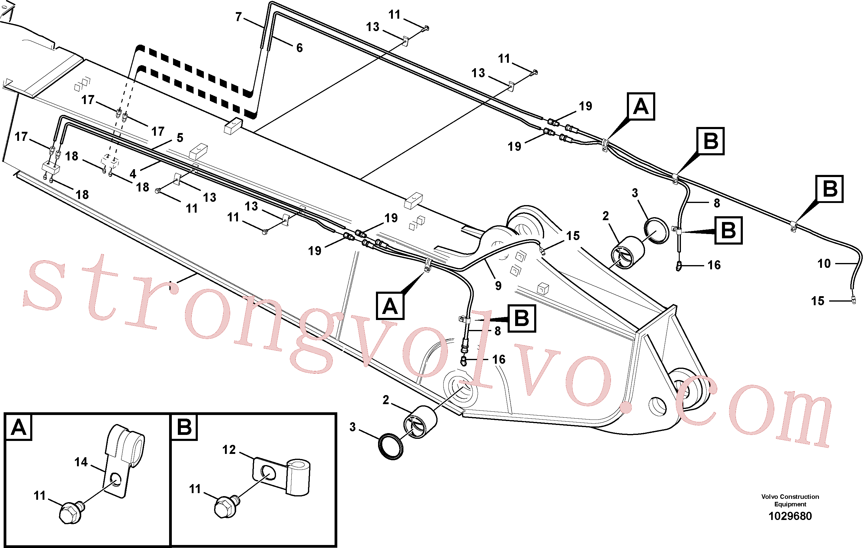 VOE14529741 Volvo Lança e tubagem de massa lubrificante, ajustável 2ª(1029680 Montagem)