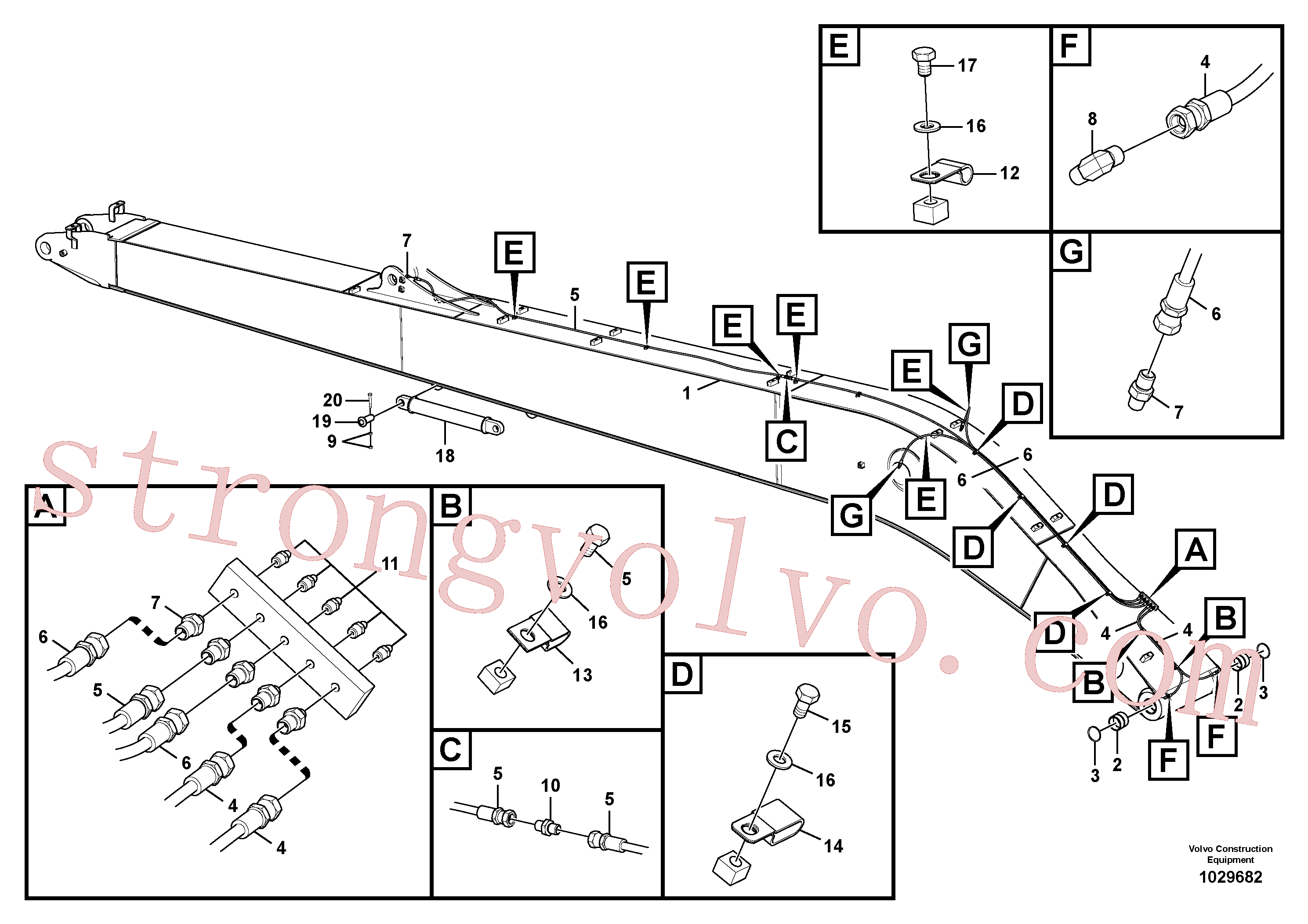VOE14606529 Volvo Tubagem de lubrificação com massa e lança, longo alcance(1029682 Montagem)