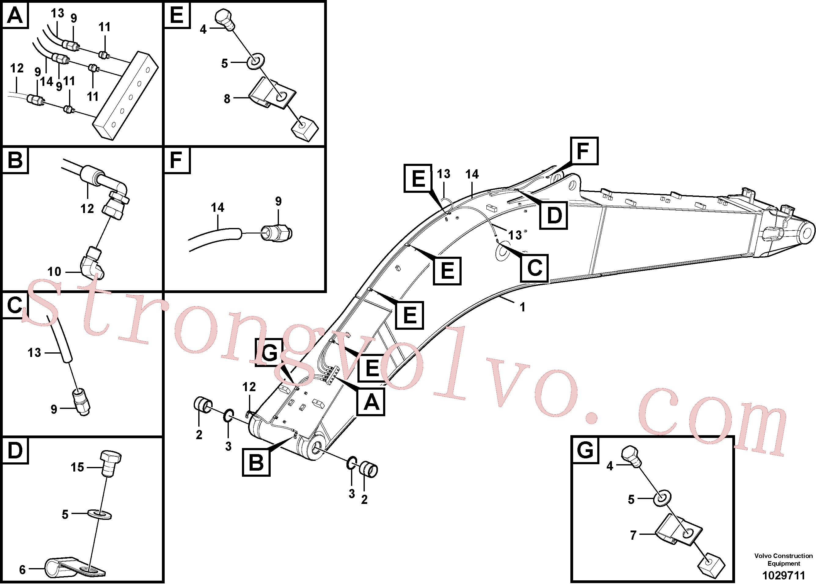VOE14608371 Volvo Tubagem e lubrificação com massa da lança(1029711 Montagem)