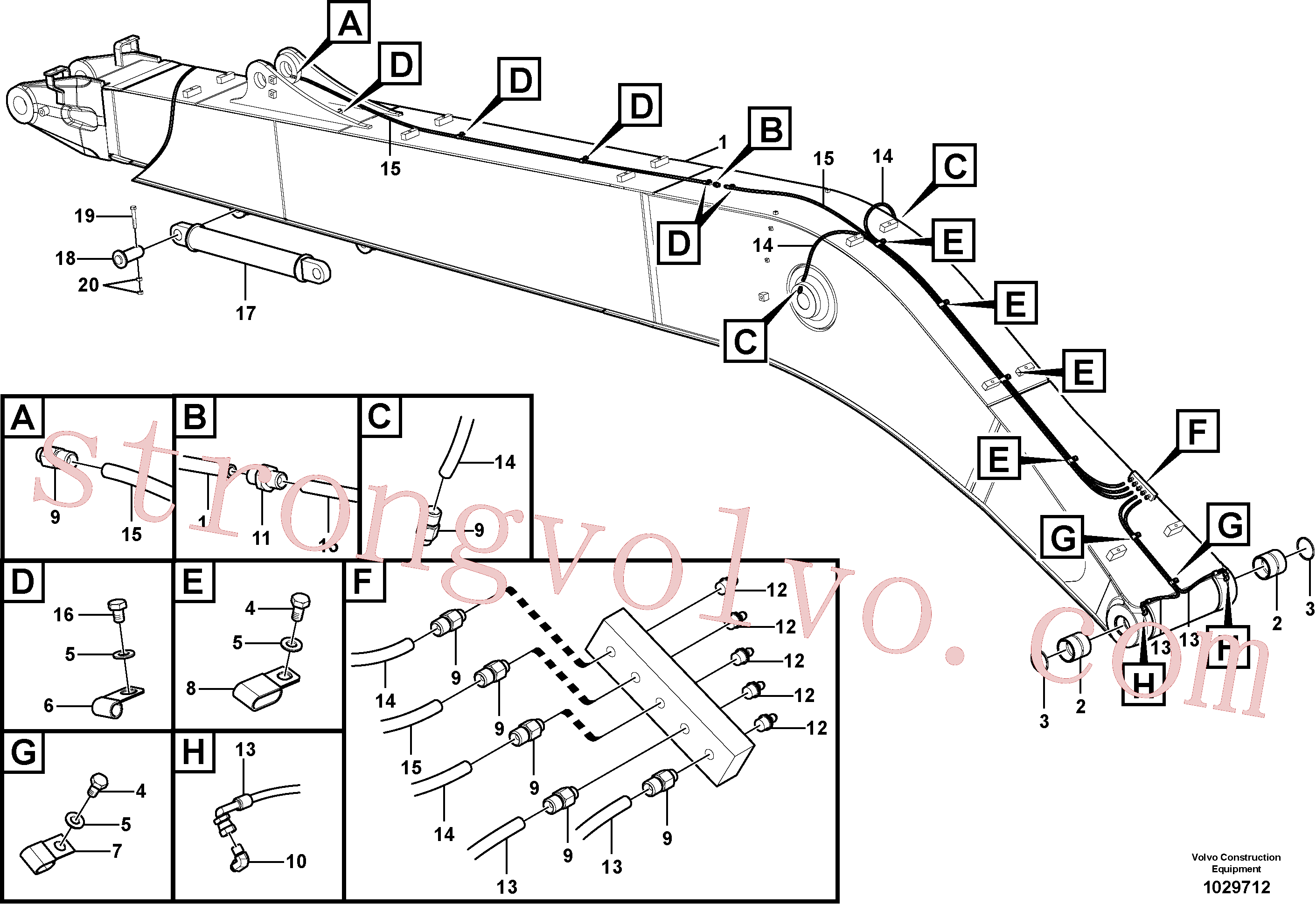 VOE14616870 Volvo Tubagem de lubrificação com massa e lança, longo alcance(1029712 Montagem)