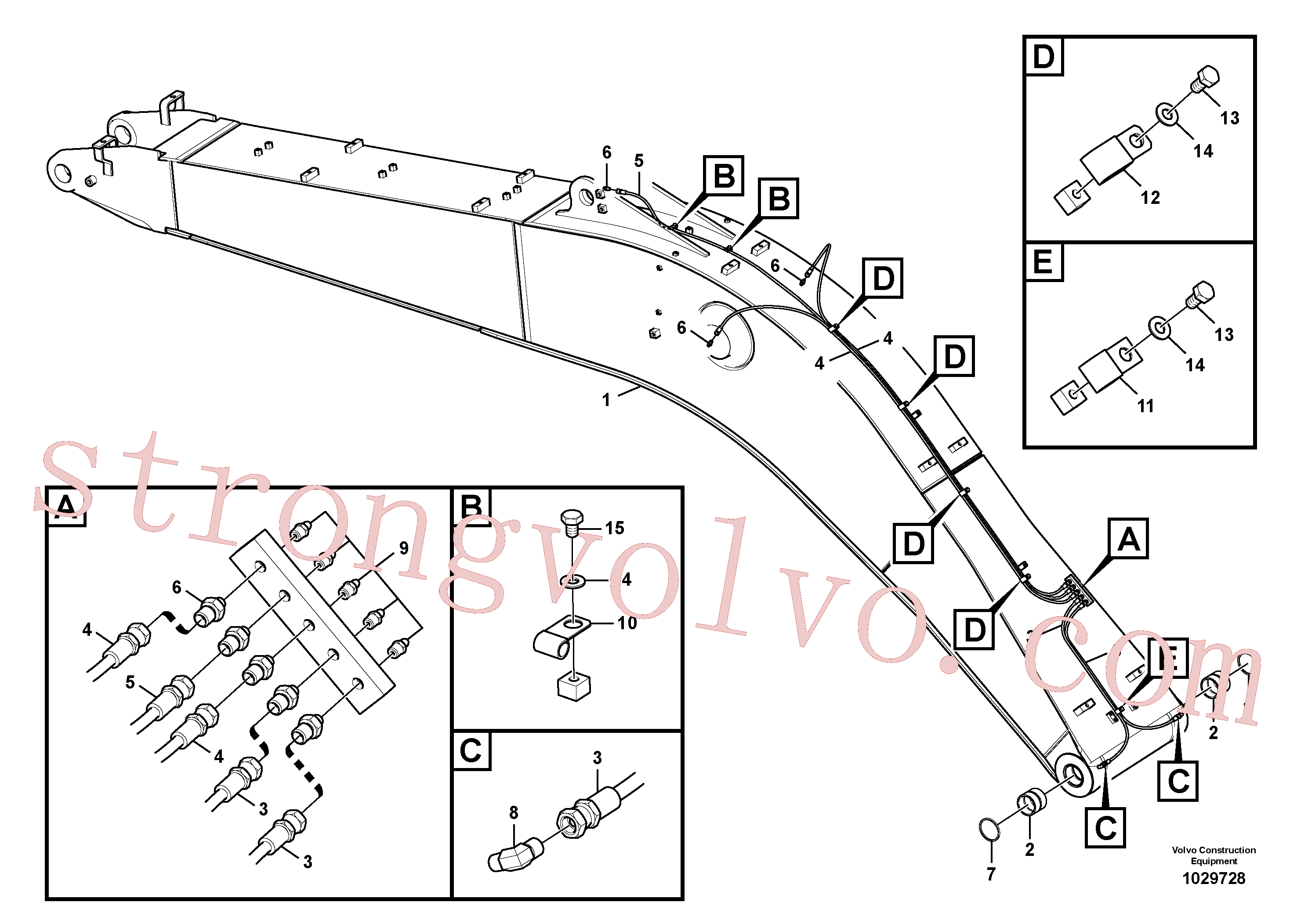 VOE14514445 Volvo Tubagem e lubrificação com massa da lança(1029728 Montagem)